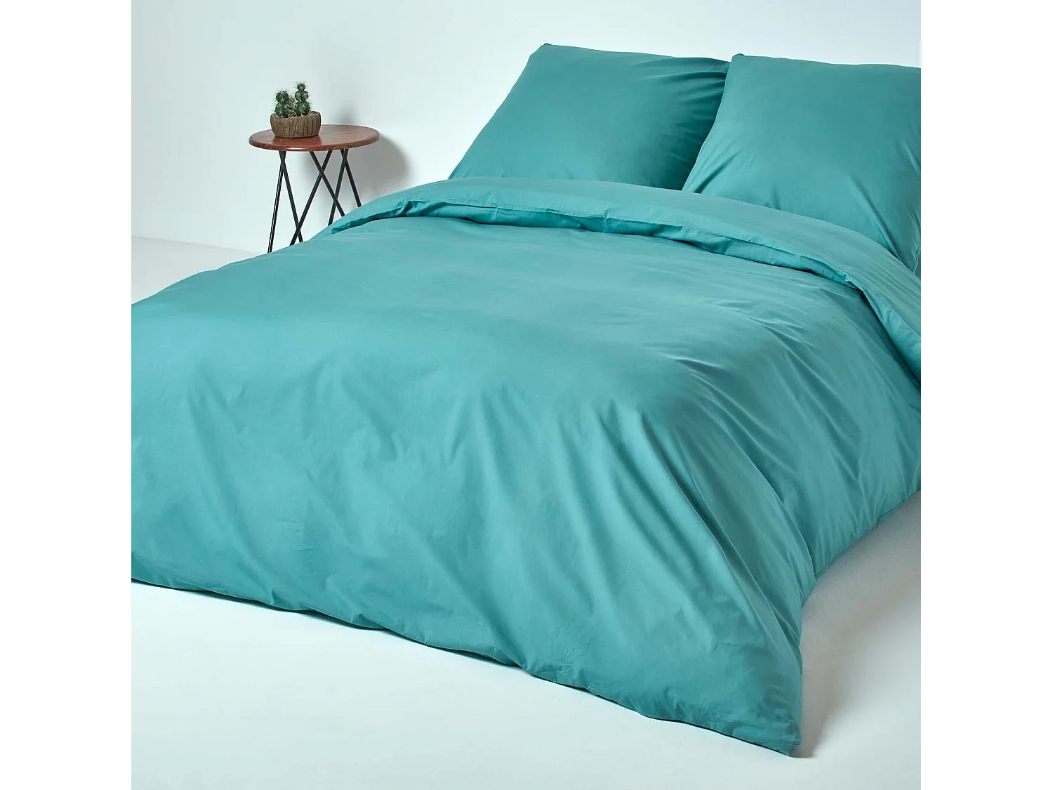 Parure de lit 100% coton égyptien 200 fils bleu canard, 240x220cm - HOMESCAPES