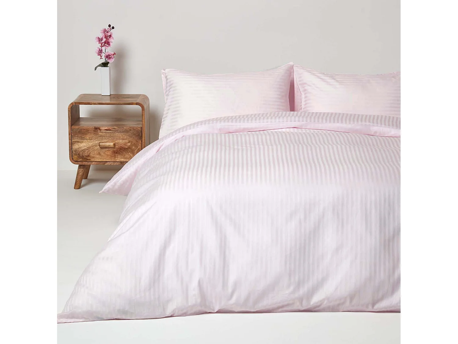 Parure de lit satin rayé en coton égyptien 330 fils violet, 230x220cm - HOMESCAPES