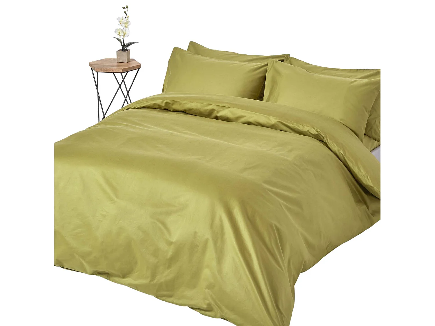 Parure de lit en satin de coton égyptien 1000 fils vert olive, 135x200cm - HOMESCAPES