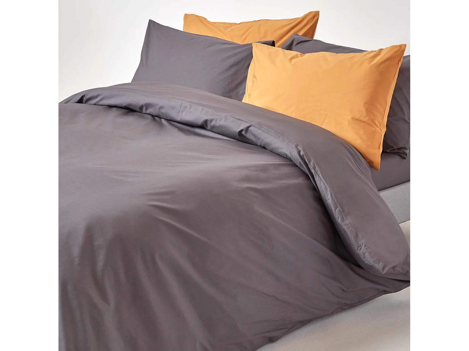 Parure de lit 100% coton égyptien 200 fils gris foncé, 240x220cm - HOMESCAPES