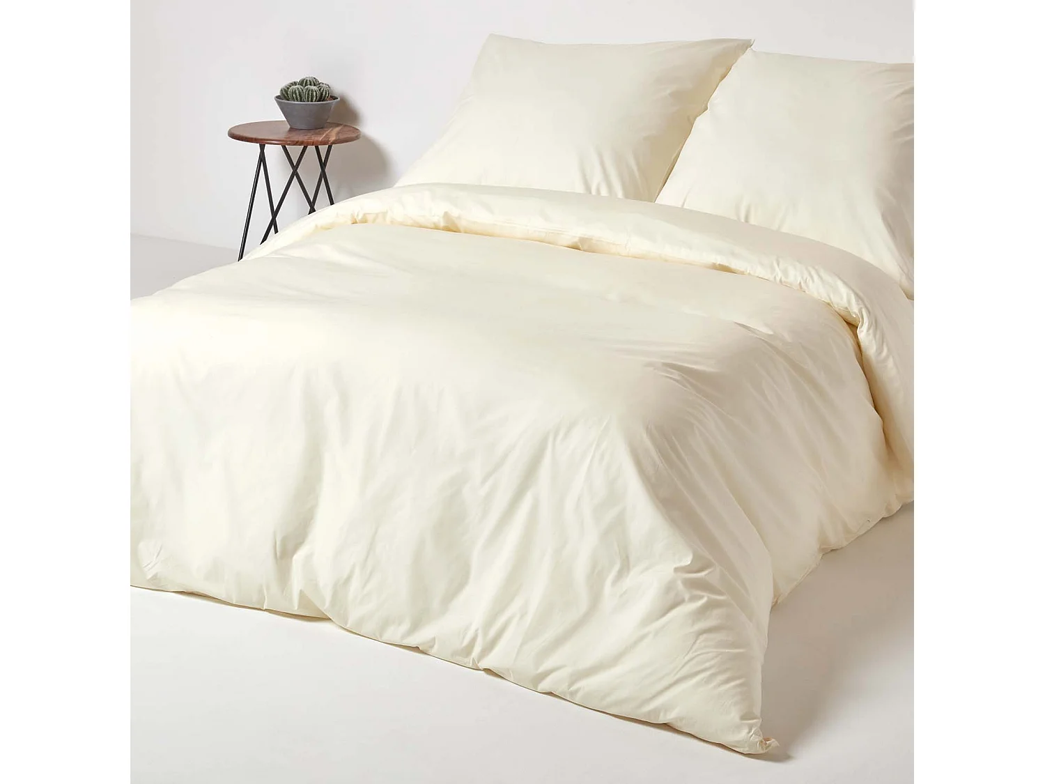 Parure de lit 100% coton égyptien 200 fils ivoire, 155x220cm - HOMESCAPES