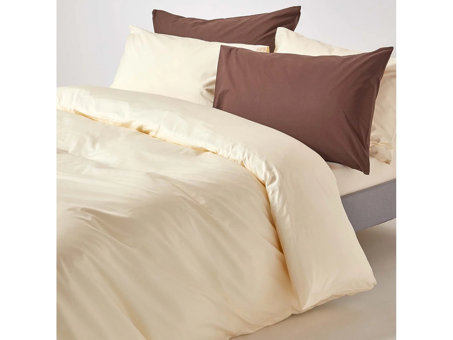 Parure de lit 100% coton égyptien 200 fils ivoire, 155x220cm - HOMESCAPES