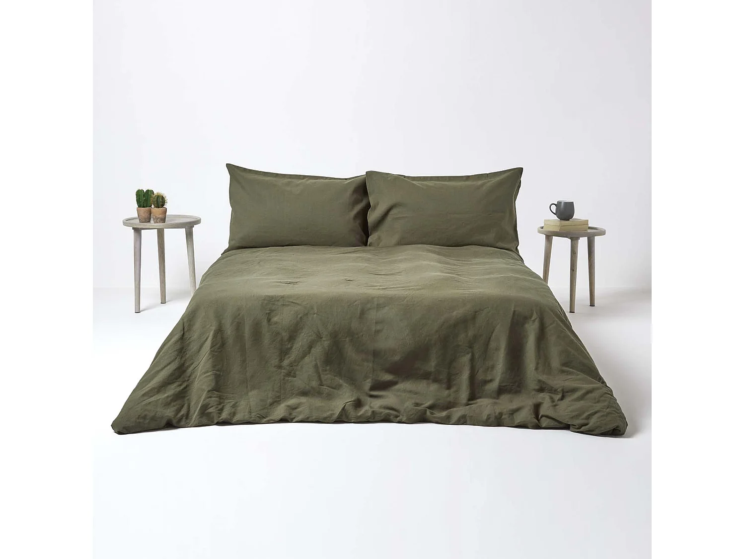 Parure de lit en lin lavé vert mousse, 155x220cm - HOMESCAPES
