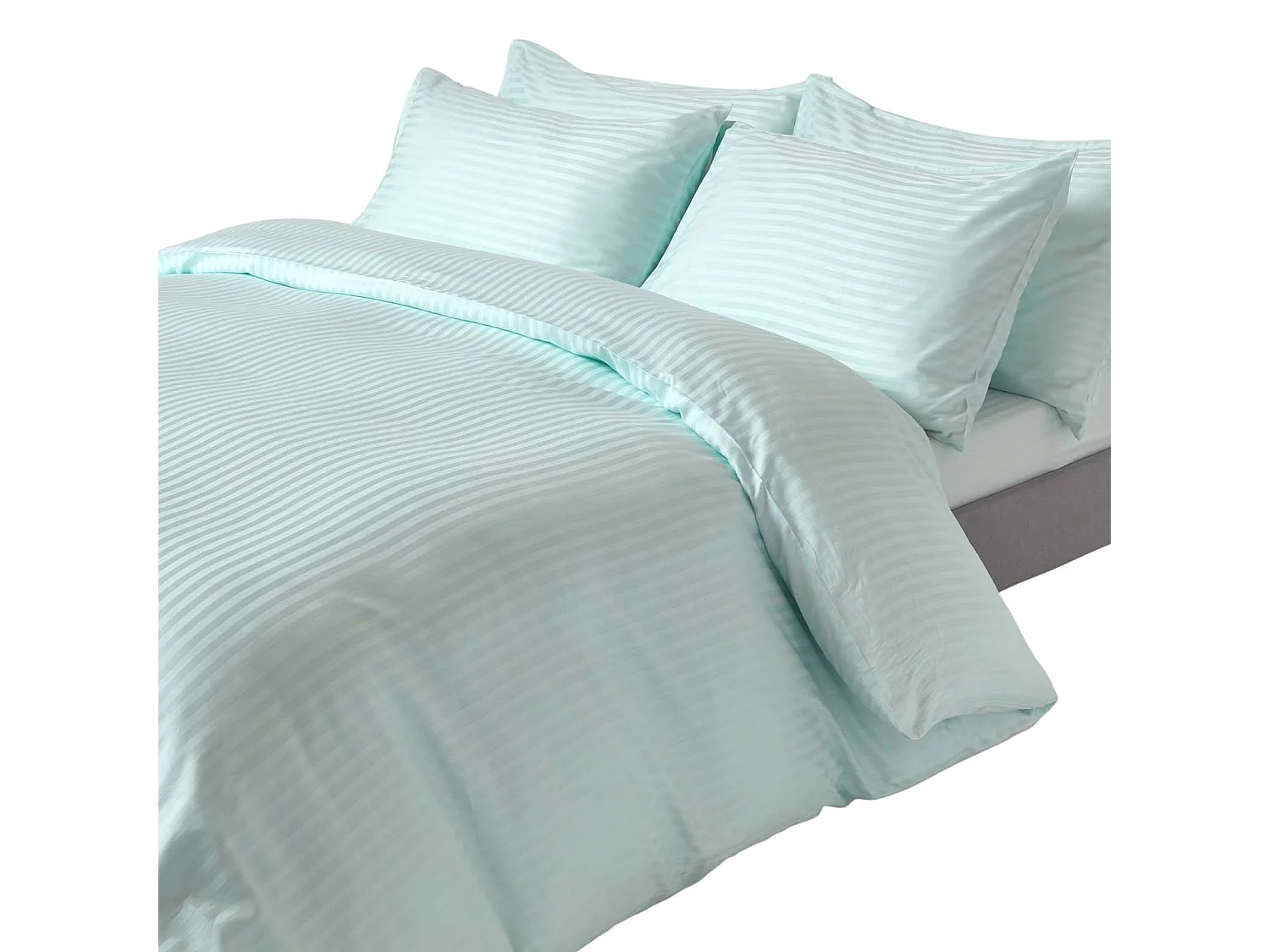 Parure de lit satin rayé en coton égyptien 330 fils bleu, 200x200cm - HOMESCAPES