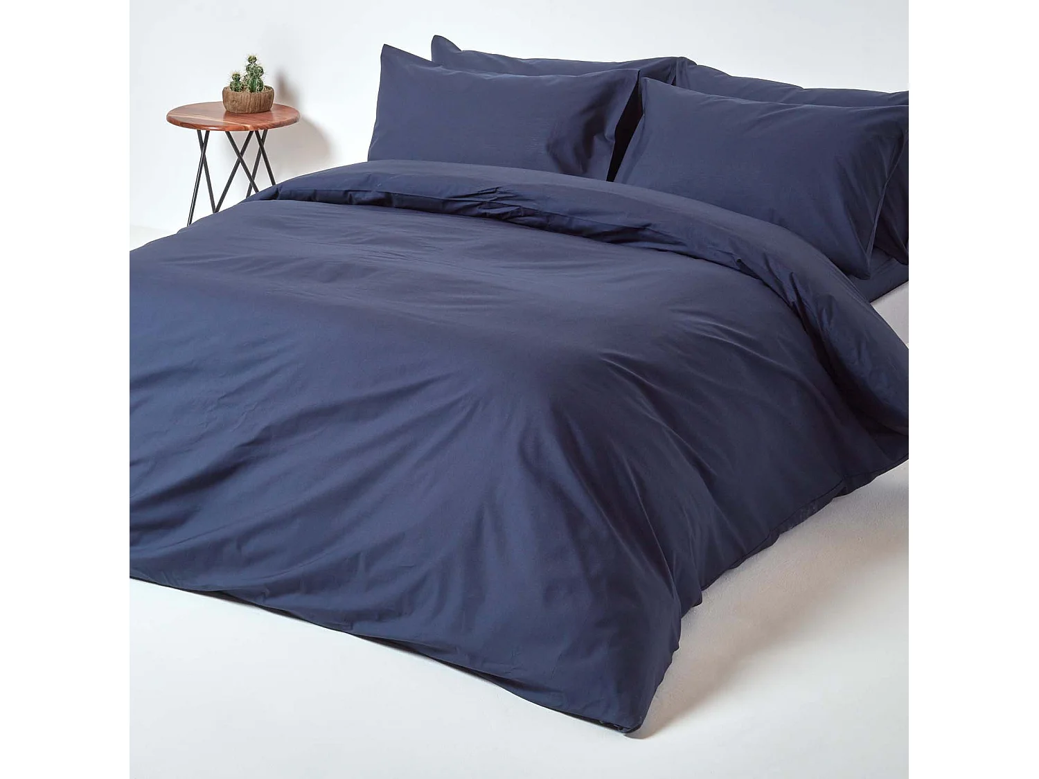 Parure de lit 100% coton égyptien 200 fils bleu marine, 135x200cm - HOMESCAPES