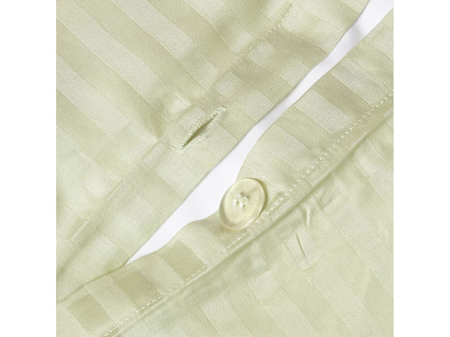 Parure de lit satin rayé en coton égyptien 330 fils vert sauge, 260x220cm - HOMESCAPES