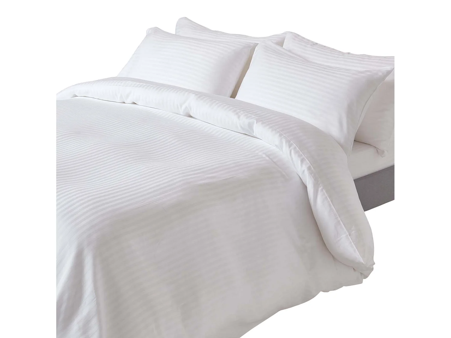 Parure de lit satin rayé en coton égyptien 330 fils blanc, 135x200cm - HOMESCAPES