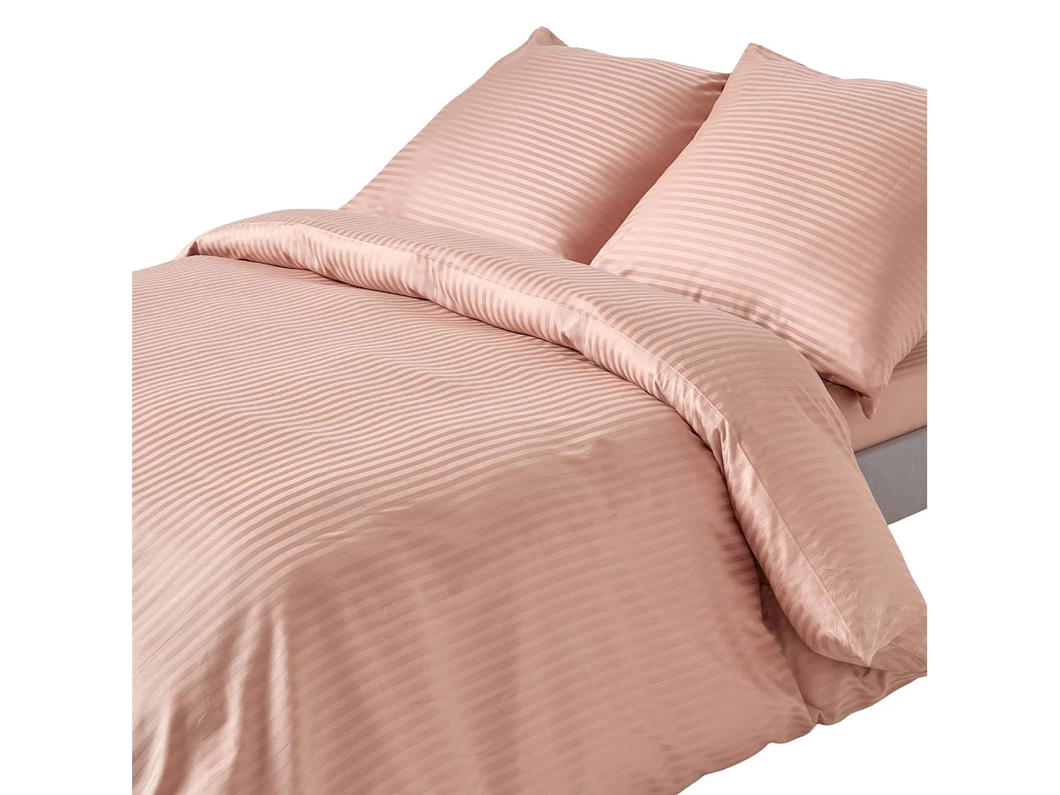Parure de lit satin rayé en coton égyptien 330 fils taupe, 240x220cm - HOMESCAPES