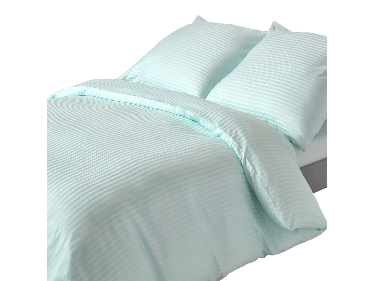 Parure de lit satin rayé en coton égyptien 330 fils bleu, 155x220cm - HOMESCAPES