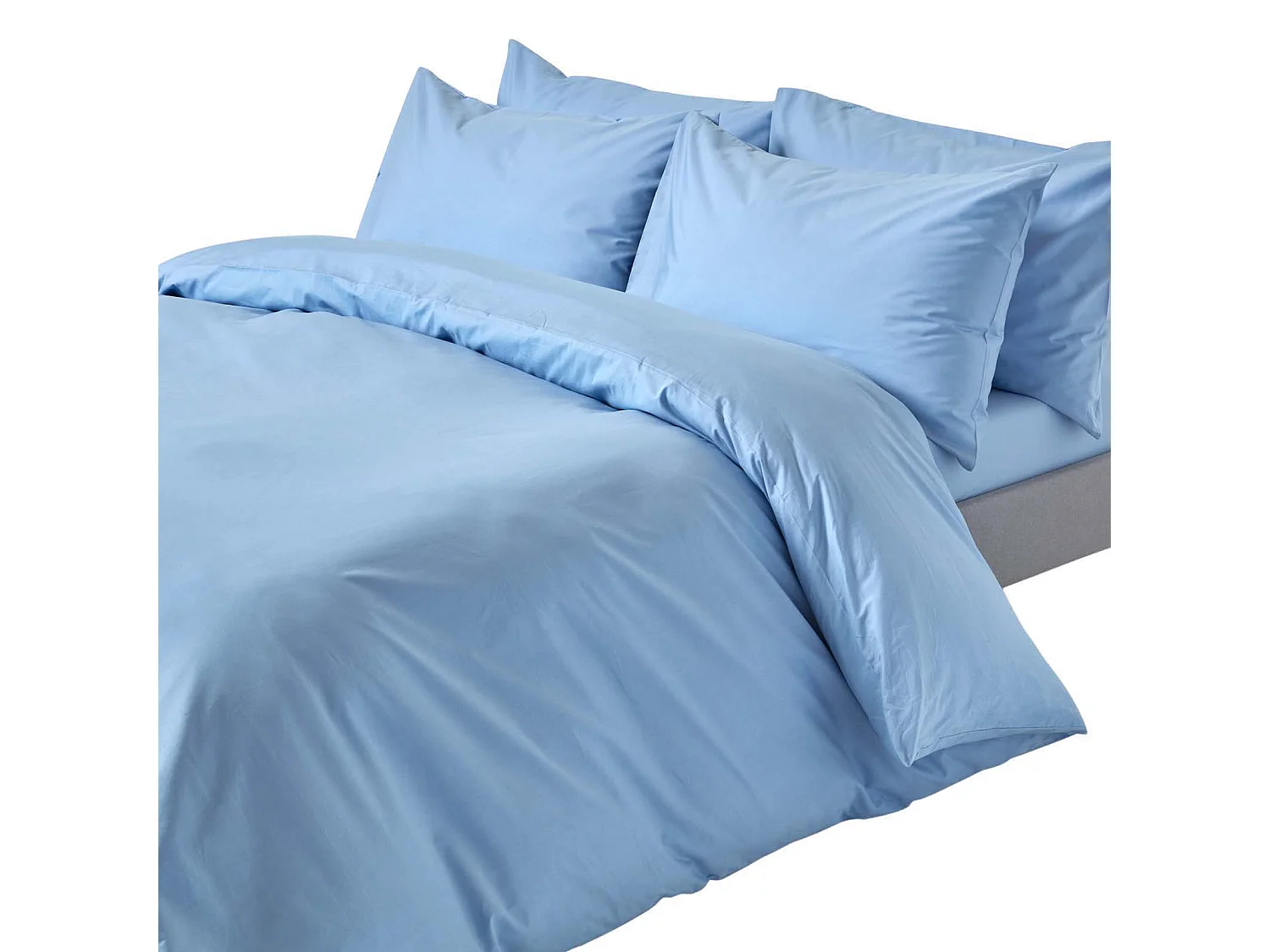 Parure de lit 100% coton égyptien 200 fils bleu, 260x220cm - HOMESCAPES