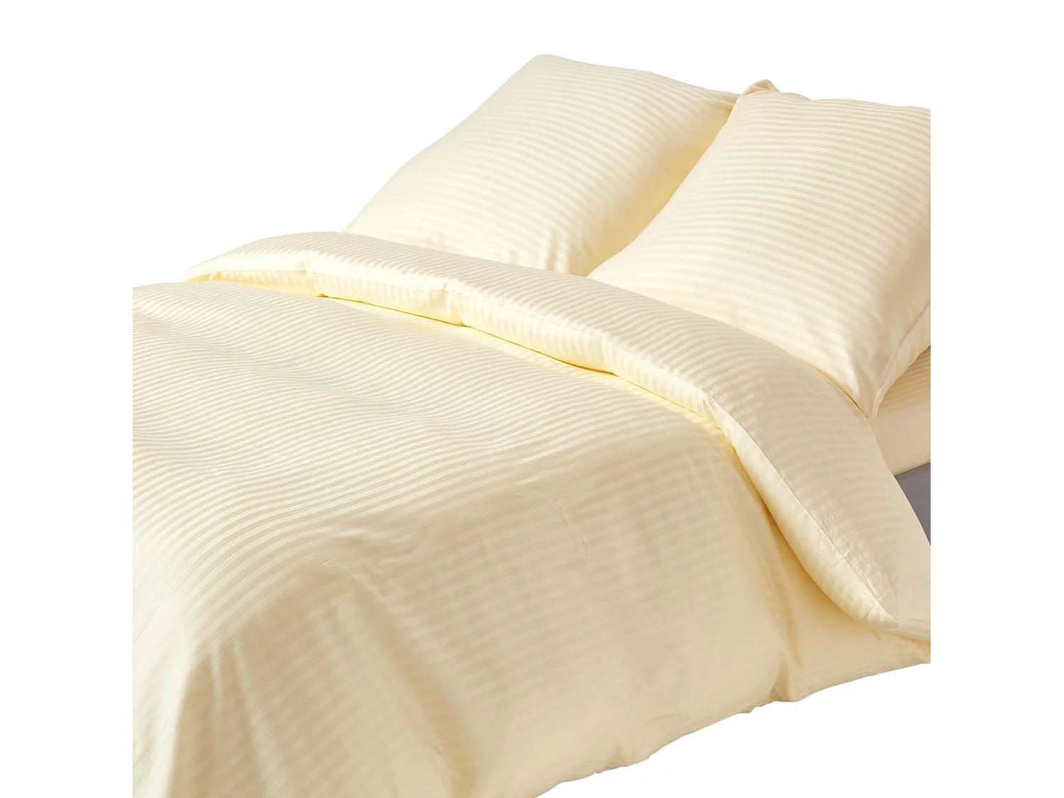 Parure de lit satin rayé en coton égyptien 330 fils jaune pâle, 240x220cm - HOMESCAPES