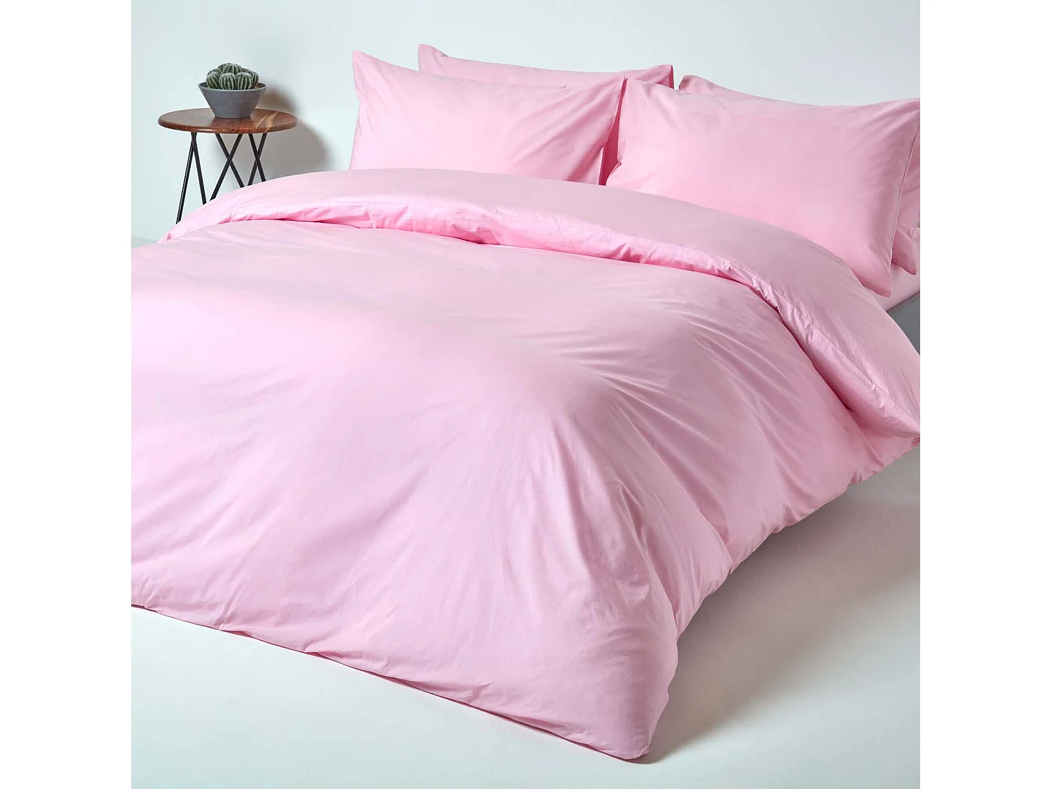Parure de lit 100% coton égyptien 200 fils rose, 260x220cm - HOMESCAPES
