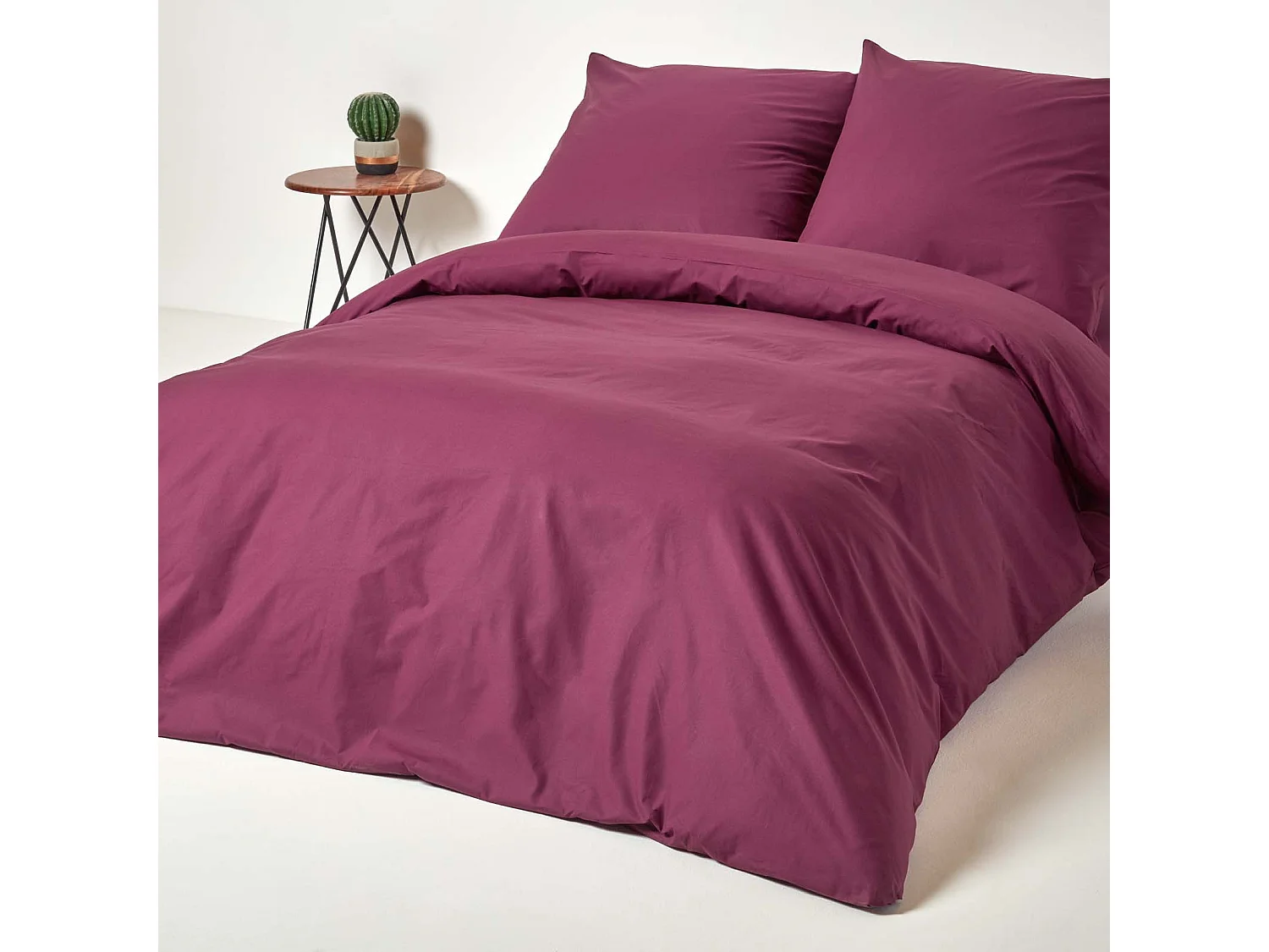 Parure de lit 100% coton égyptien 200 fils bordeaux, 240x220cm - HOMESCAPES