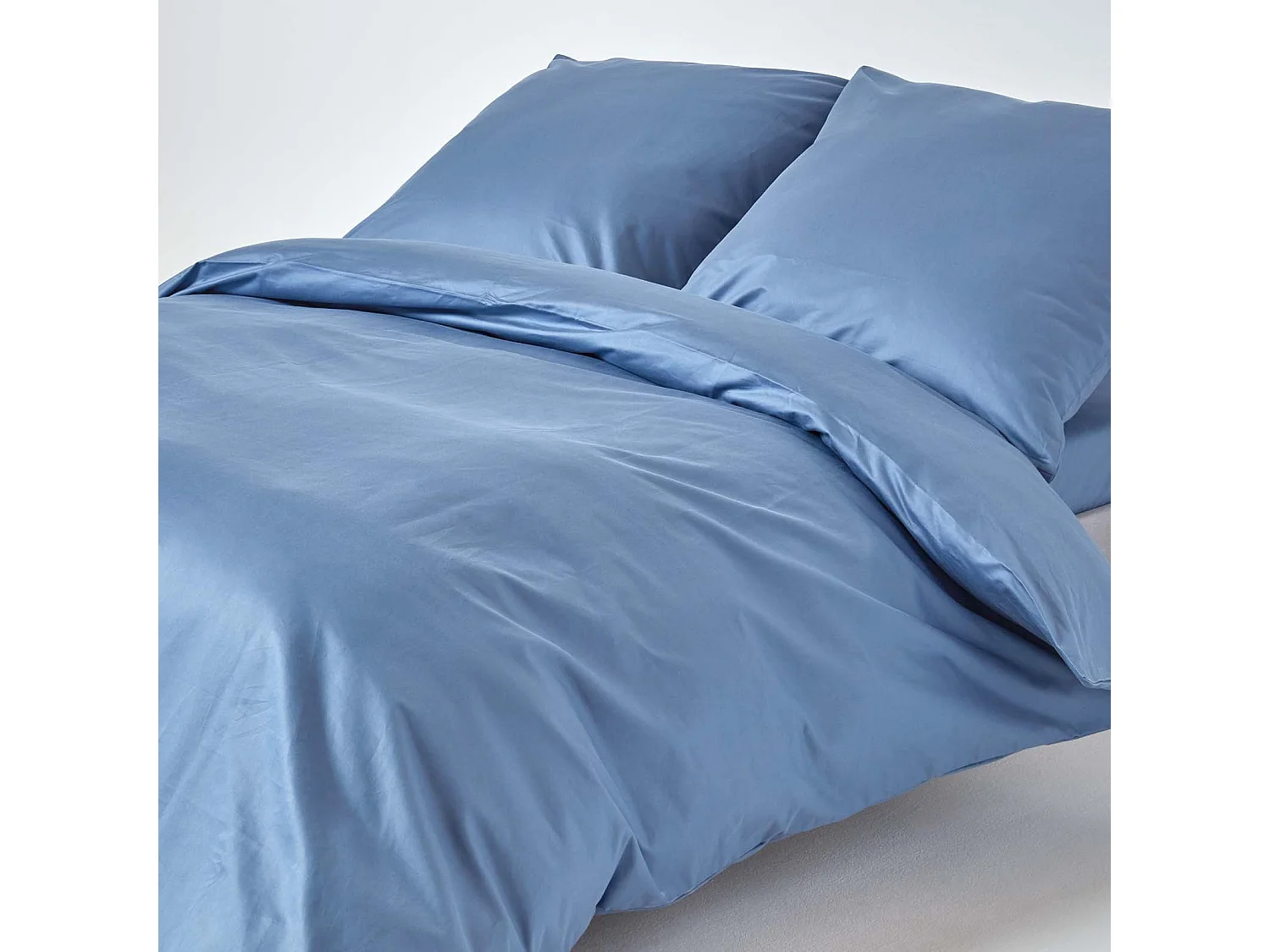 Parure de lit en satin de coton égyptien 1000 fils bleu, 240x220cm - HOMESCAPES