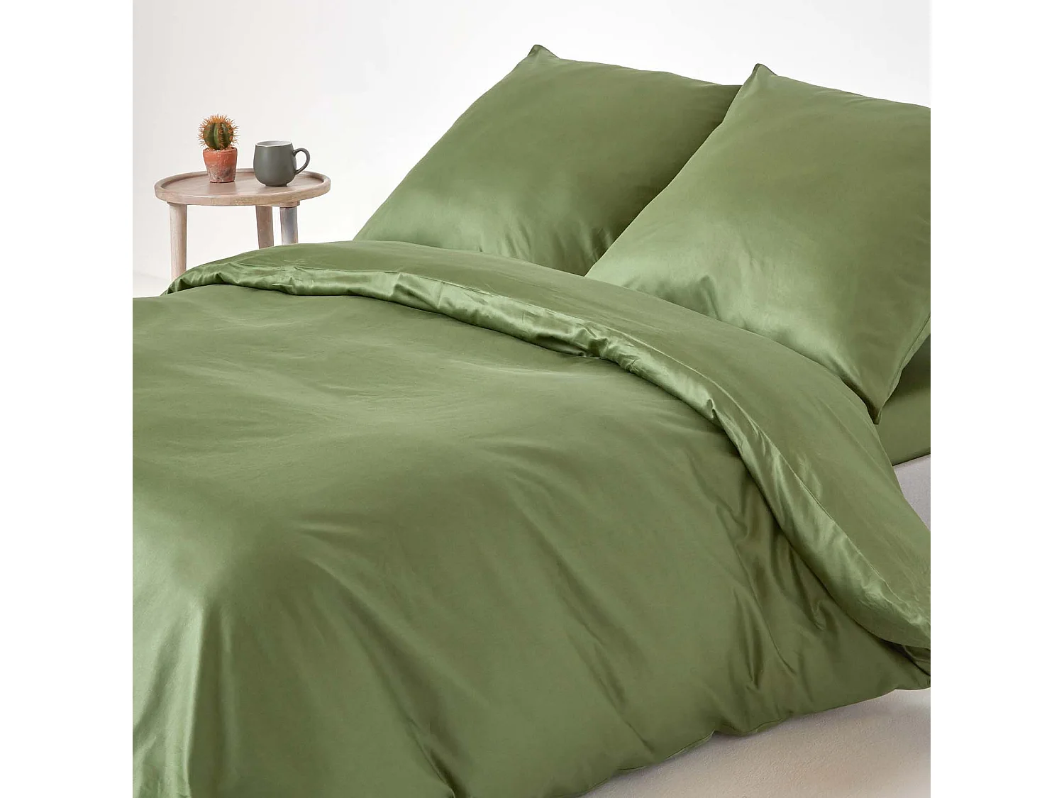 Parure de lit en coton égyptien bio 400 fils vert mousse, 240x220cm - HOMESCAPES