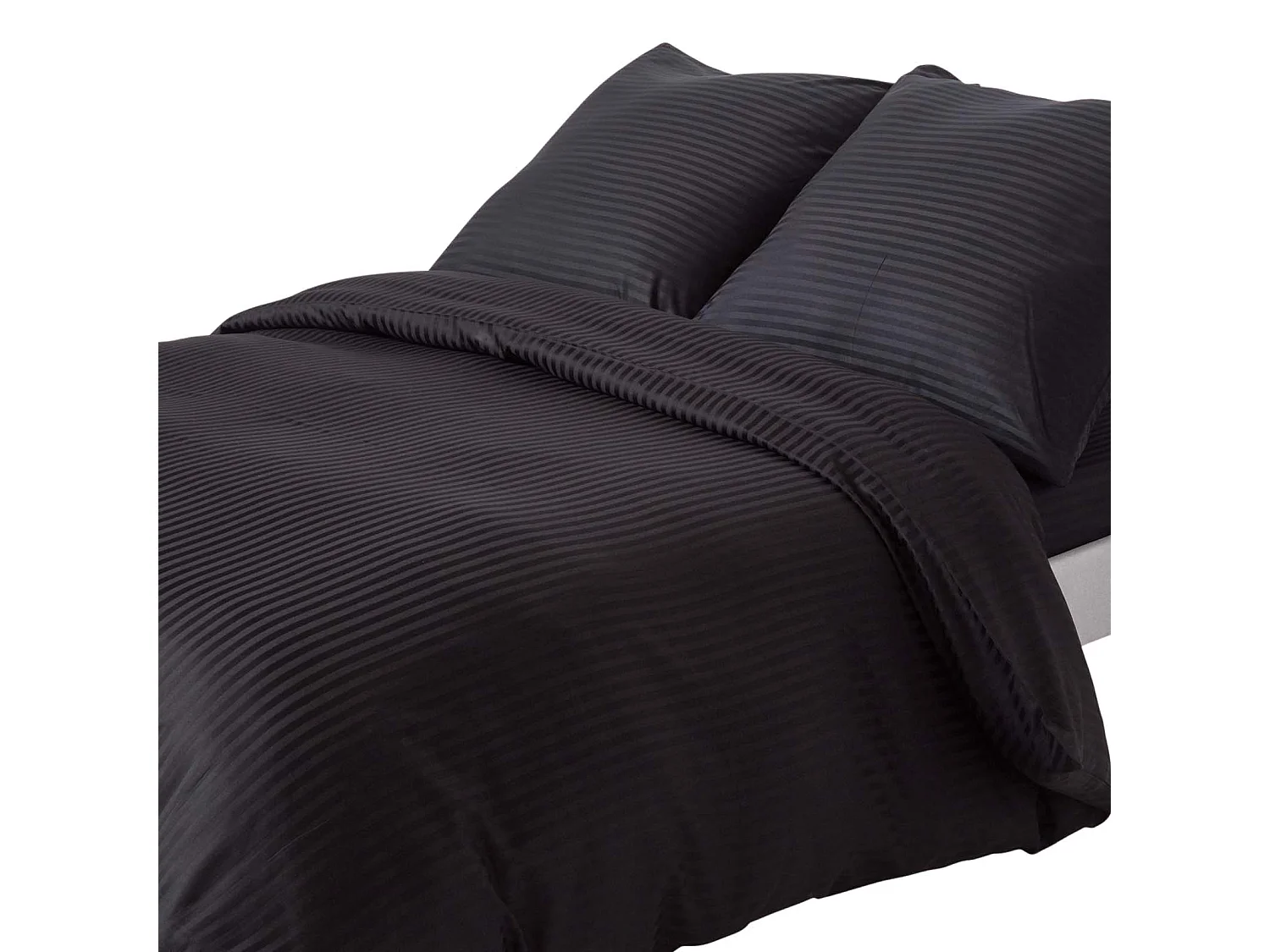 Parure de lit satin rayé en coton égyptien 330 fils noir, 240x220cm - HOMESCAPES