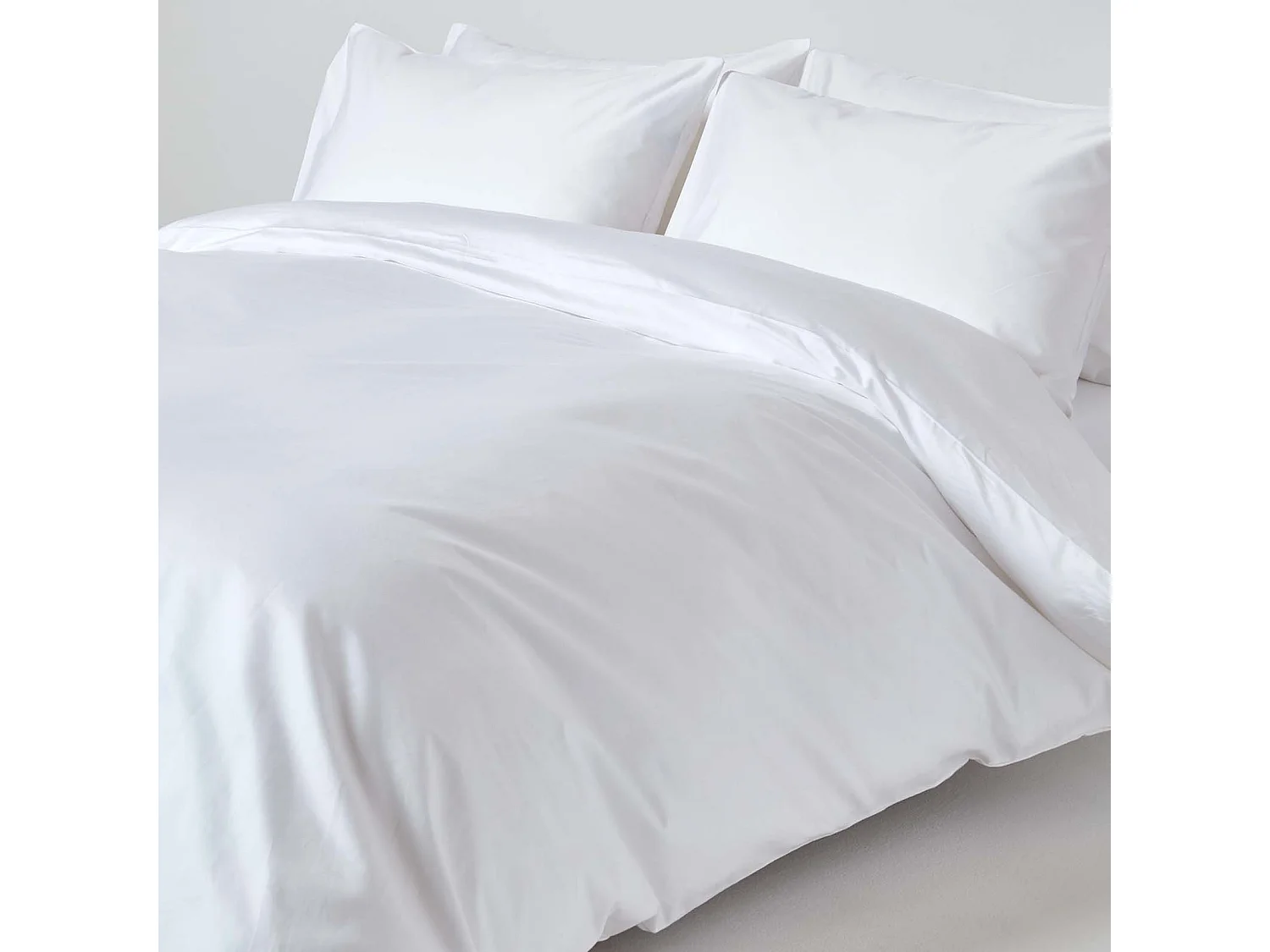 Parure de lit en satin de coton égyptien 1000 fils blanc, 240x220cm - HOMESCAPES