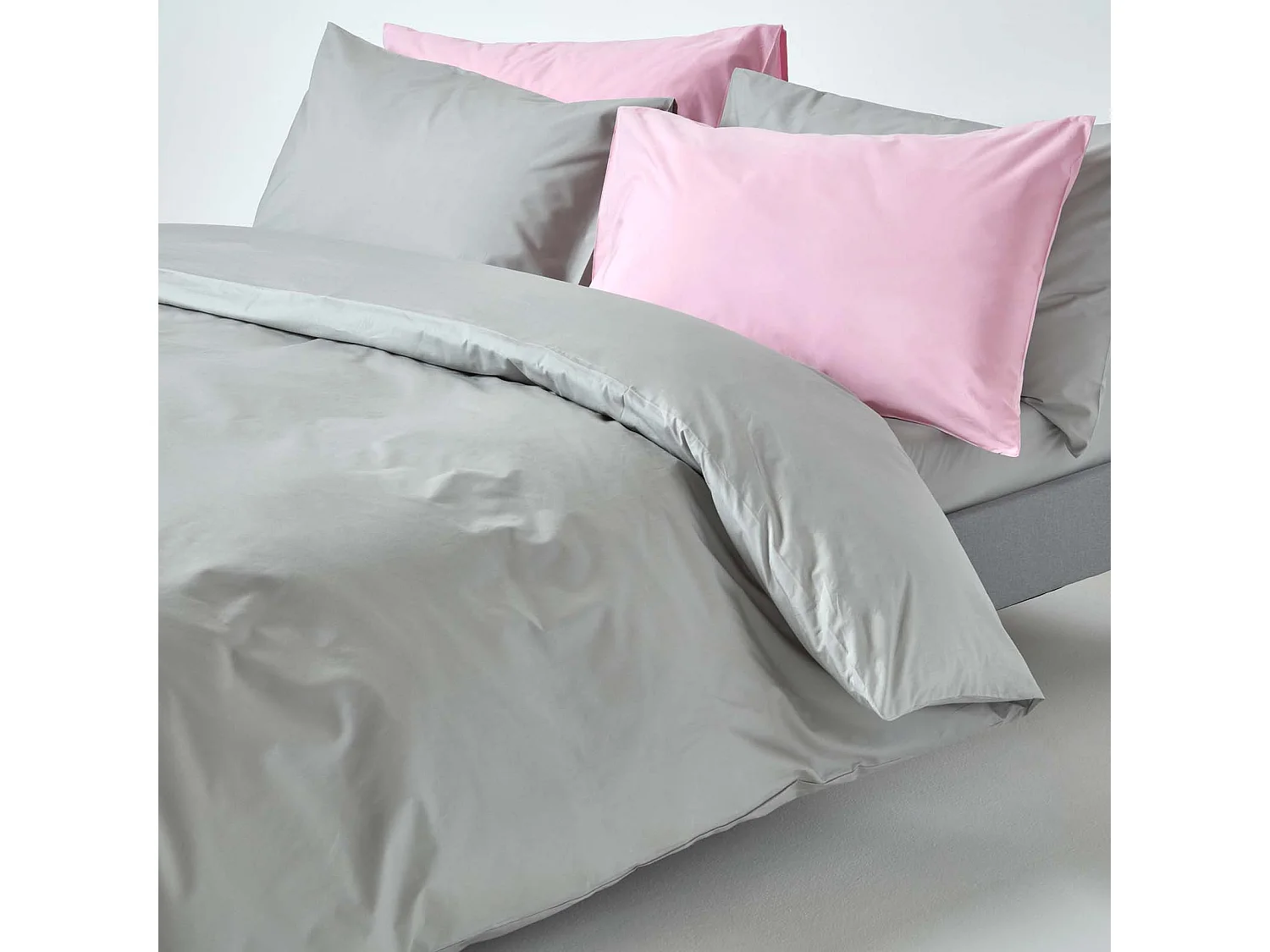 Parure de lit 100% coton égyptien 200 fils gris acier, 260x220cm - HOMESCAPES