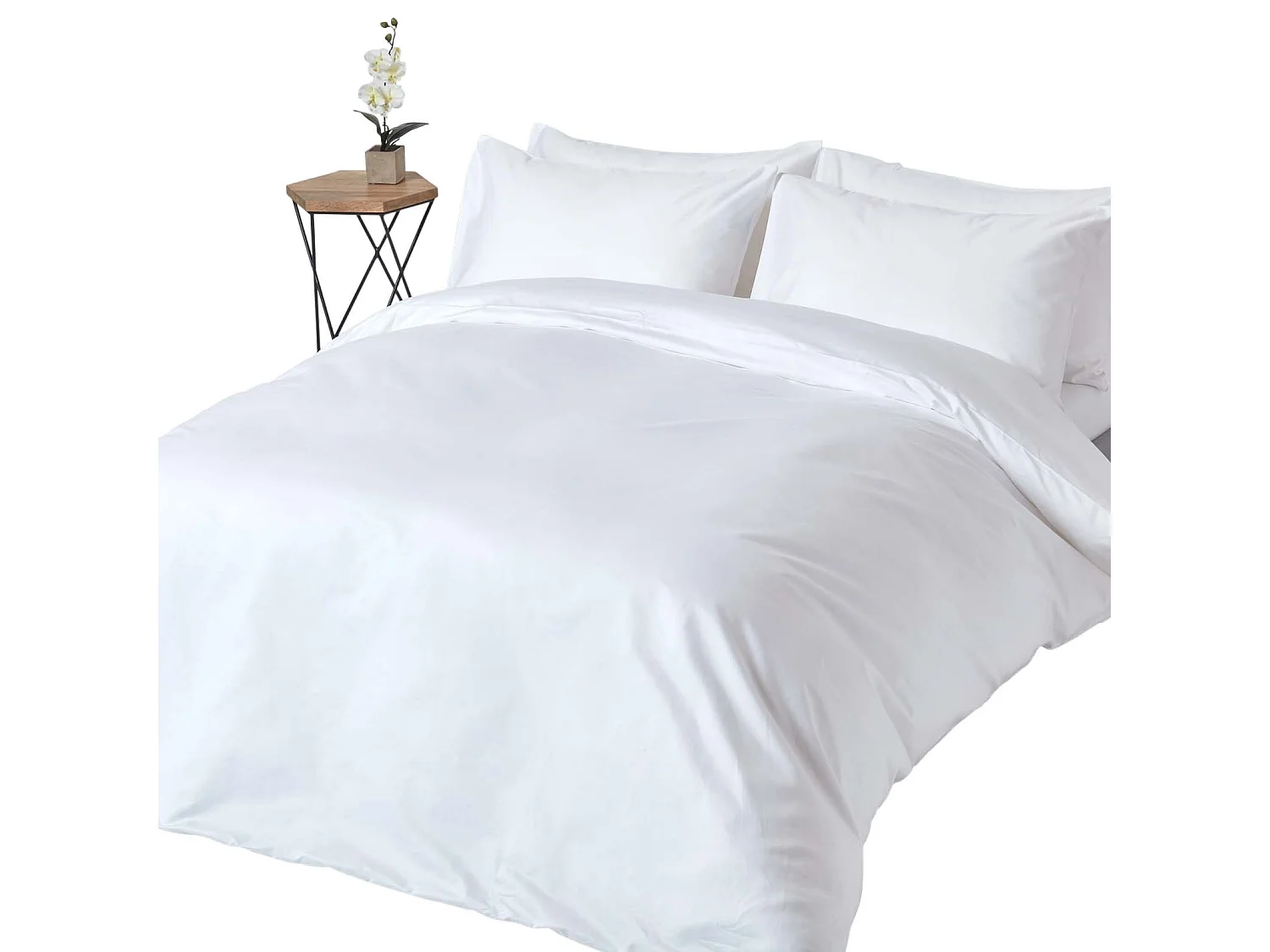 Parure de lit en satin de coton égyptien 1000 fils blanc, 260x220cm - HOMESCAPES