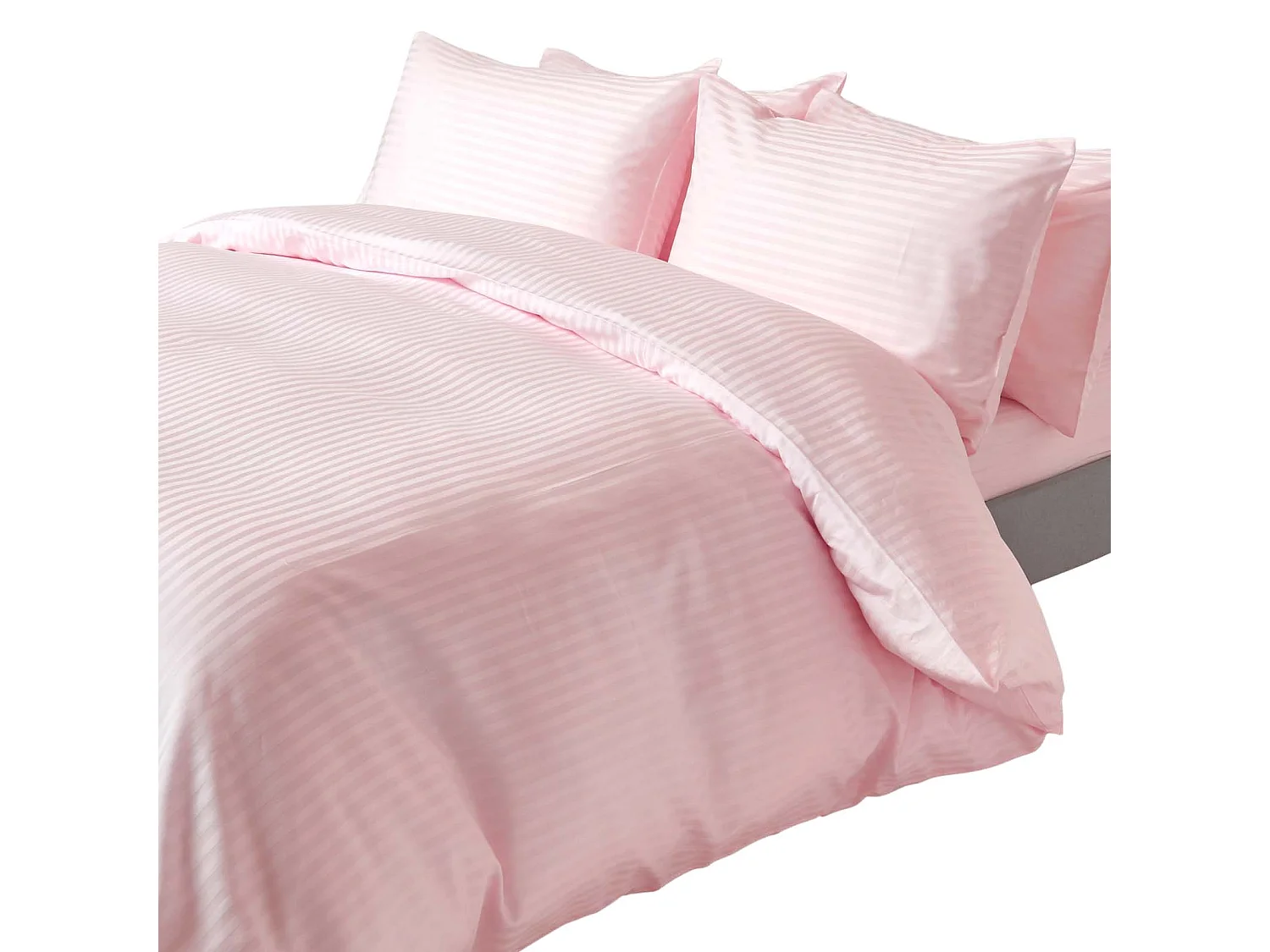 Parure de lit satin rayé en coton égyptien 330 fils rose, 200x200cm - HOMESCAPES