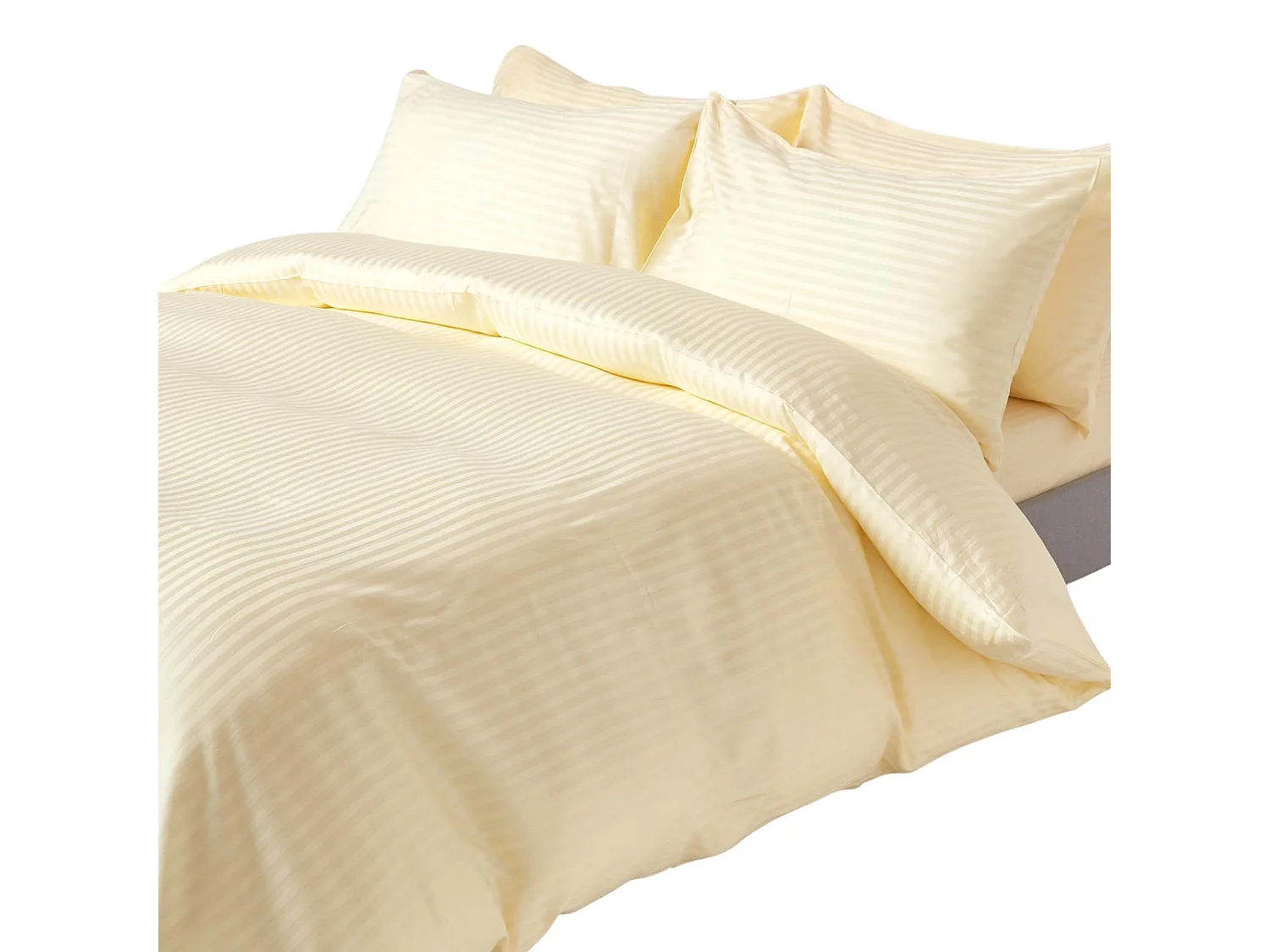 Parure de lit satin rayé en coton égyptien 330 fils jaune pâle, 230x220cm - HOMESCAPES