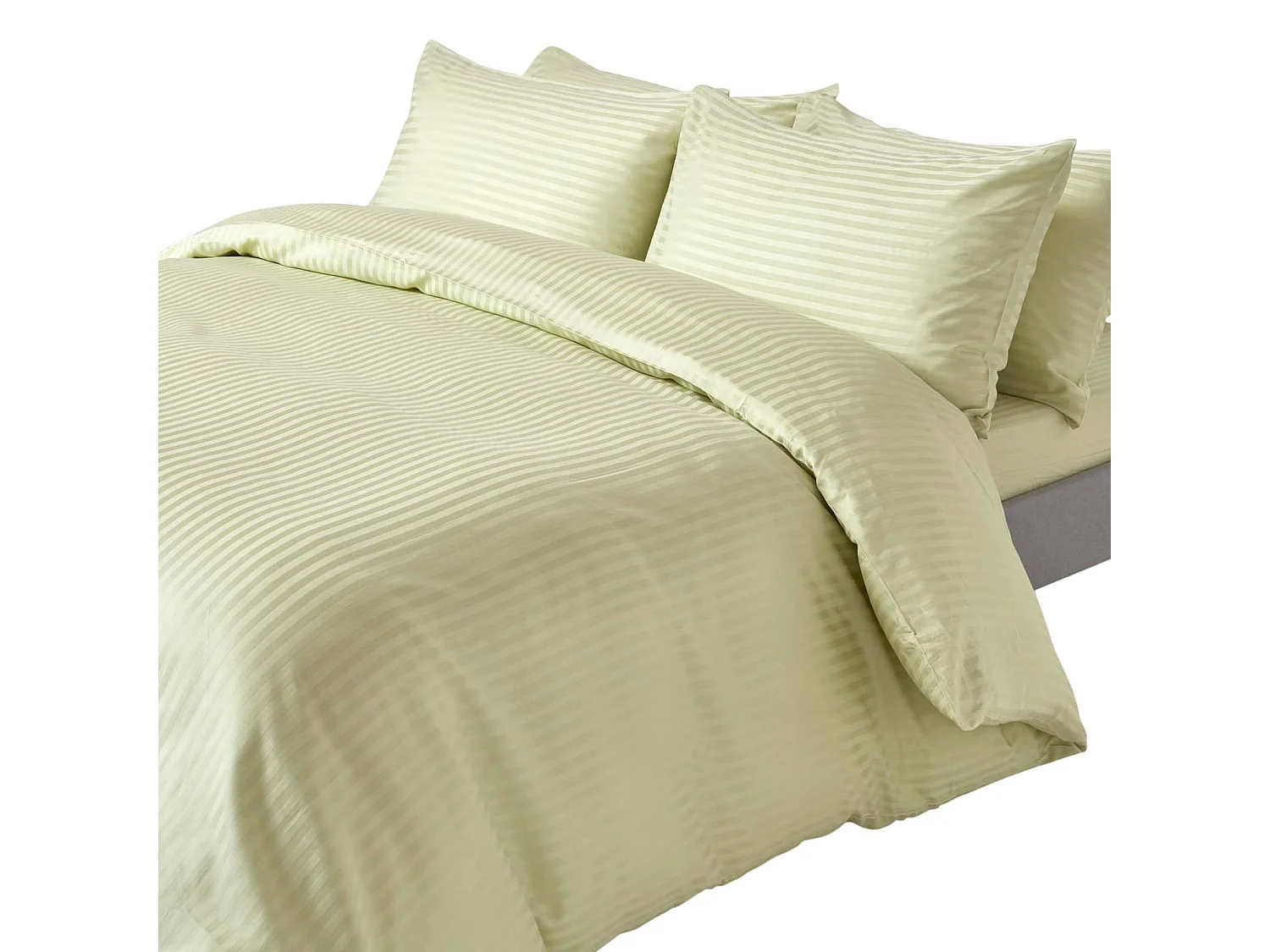 Parure de lit satin rayé en coton égyptien 330 fils vert sauge, 200x200cm - HOMESCAPES