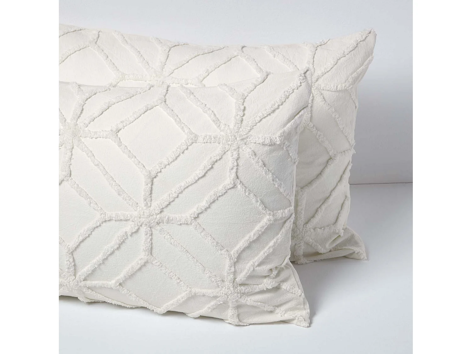 Homescapes White Diamond Cotton Tufted Duvet Cover Set, King