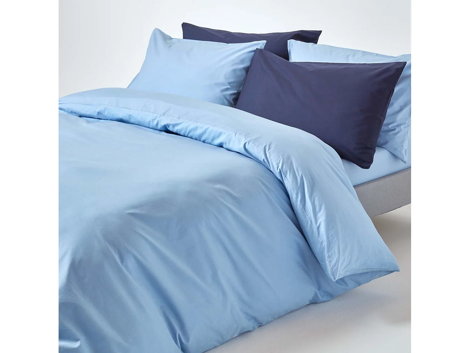 Parure de lit 100% coton égyptien 200 fils bleu, 230x220cm - HOMESCAPES