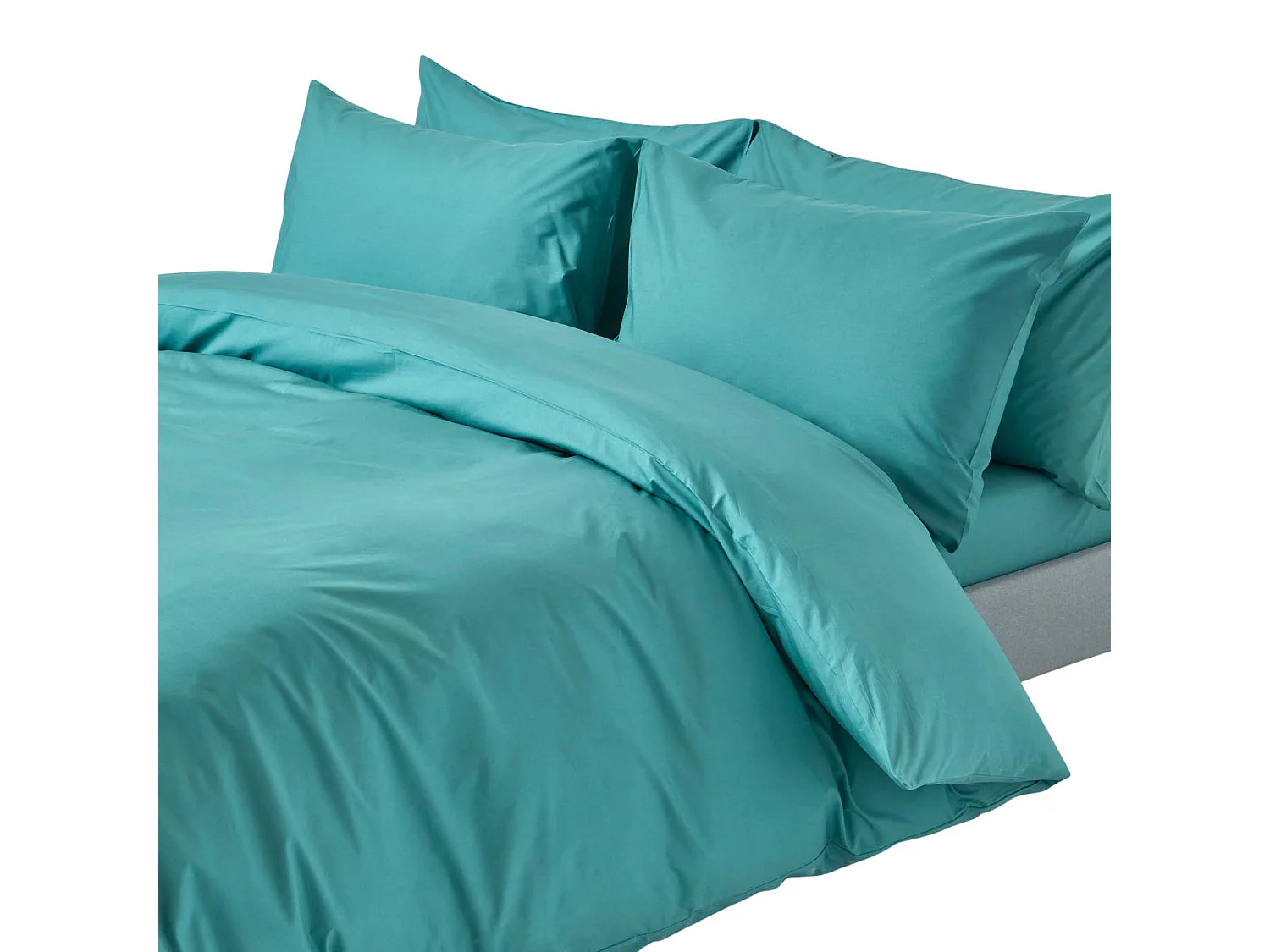 Parure de lit 100% coton égyptien 200 fils bleu canard, 260x220cm - HOMESCAPES