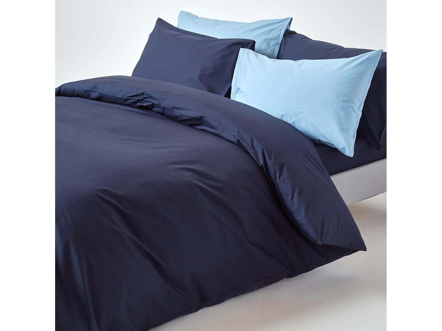 Parure de lit 100% coton égyptien 200 fils bleu marine, 200x200cm - HOMESCAPES