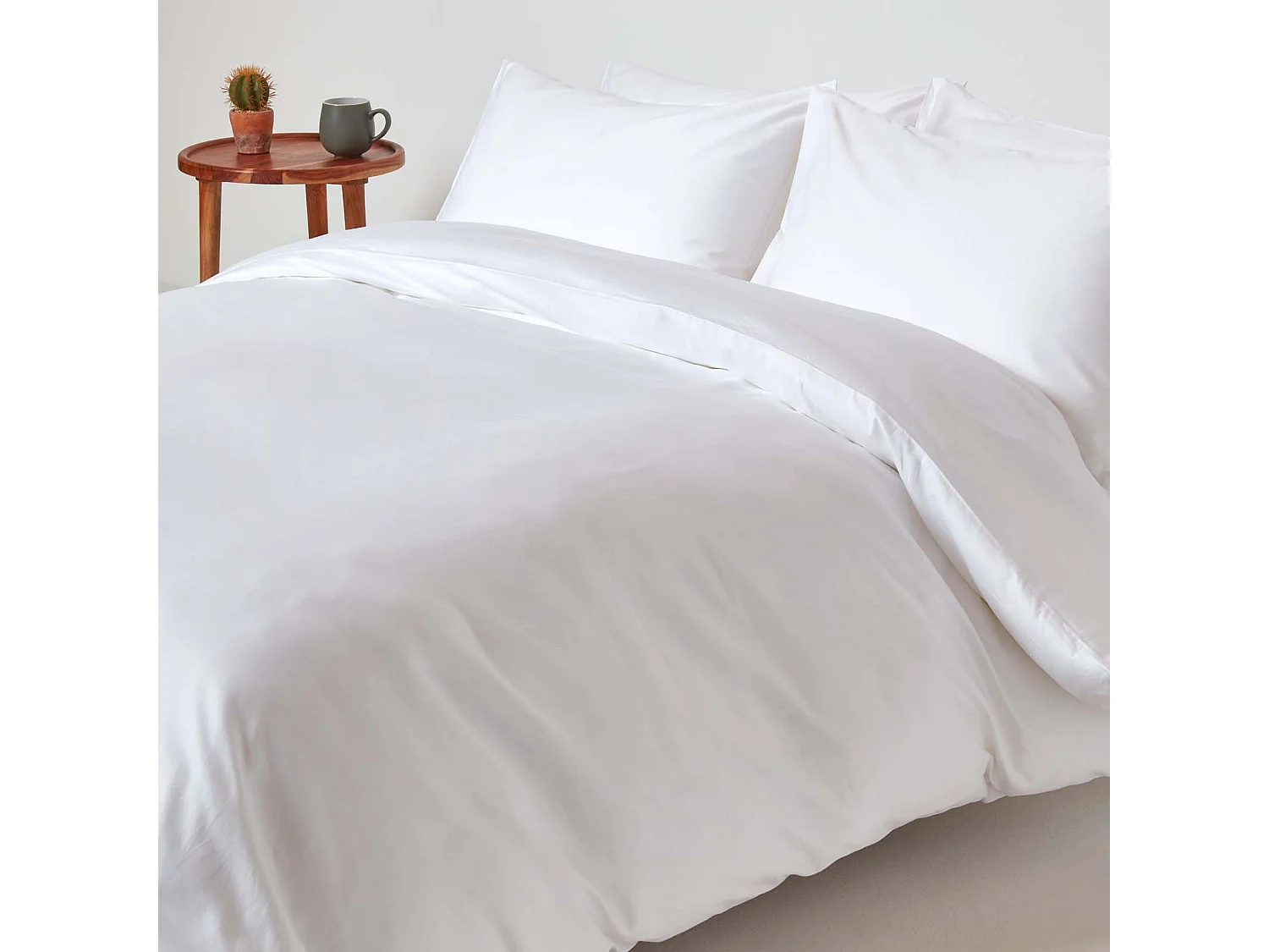 Parure de lit en coton égyptien bio 400 fils blanc, 200x200cm - HOMESCAPES