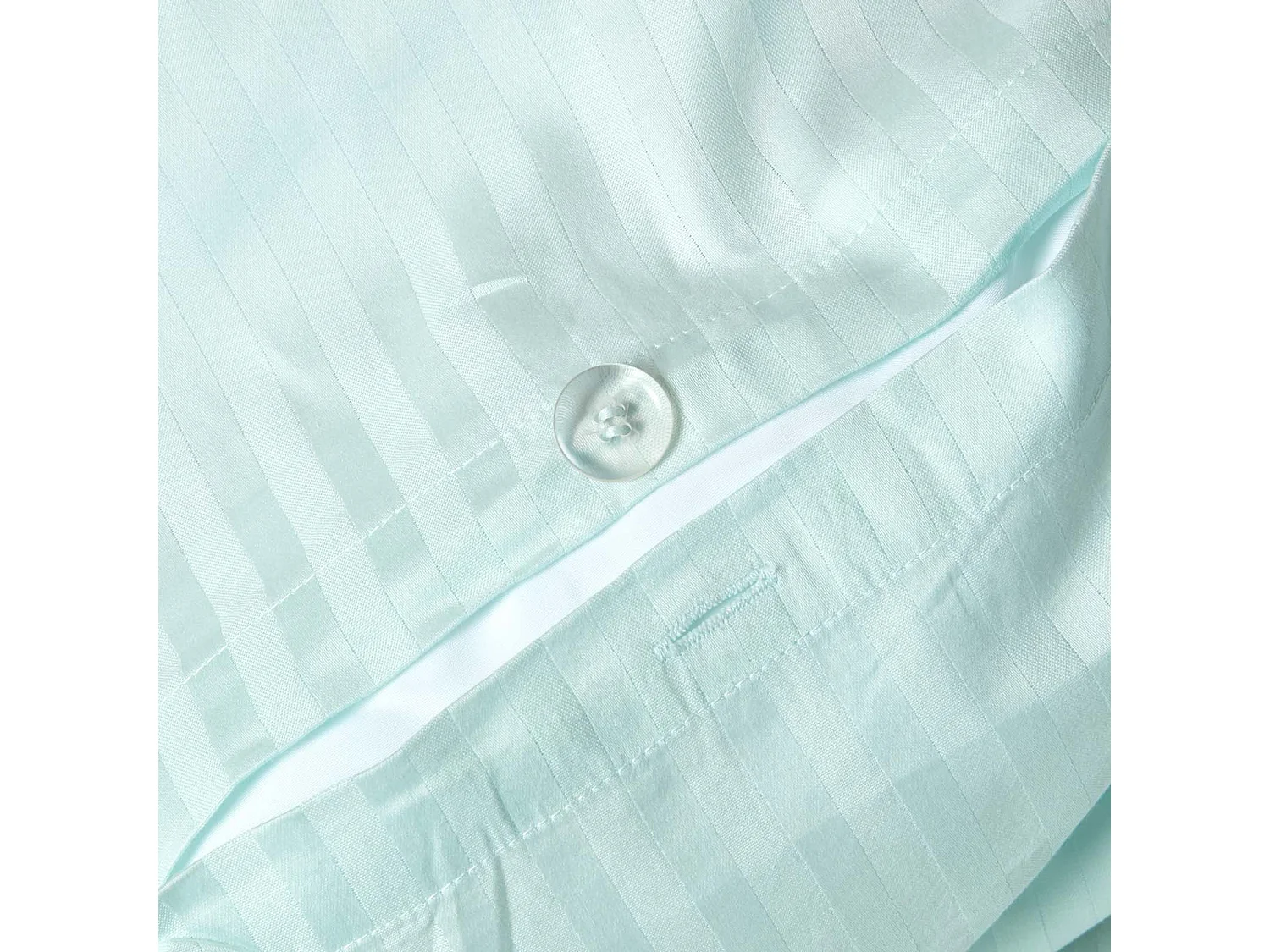 Parure de lit satin rayé en coton égyptien 330 fils bleu, 240x220cm - HOMESCAPES