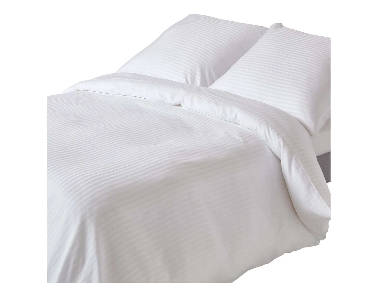 Parure de lit satin rayé en coton égyptien 330 fils blanc, 240x220cm - HOMESCAPES
