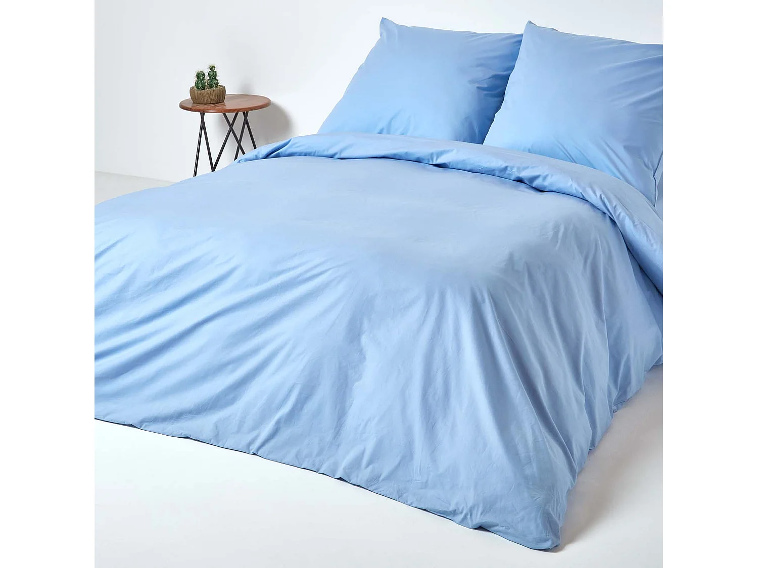 Parure de lit 100% coton égyptien 200 fils bleu, 240x220cm - HOMESCAPES