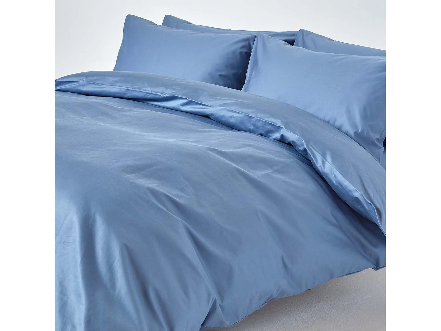 Parure de lit en satin de coton égyptien 1000 fils bleu, 200x200cm - HOMESCAPES
