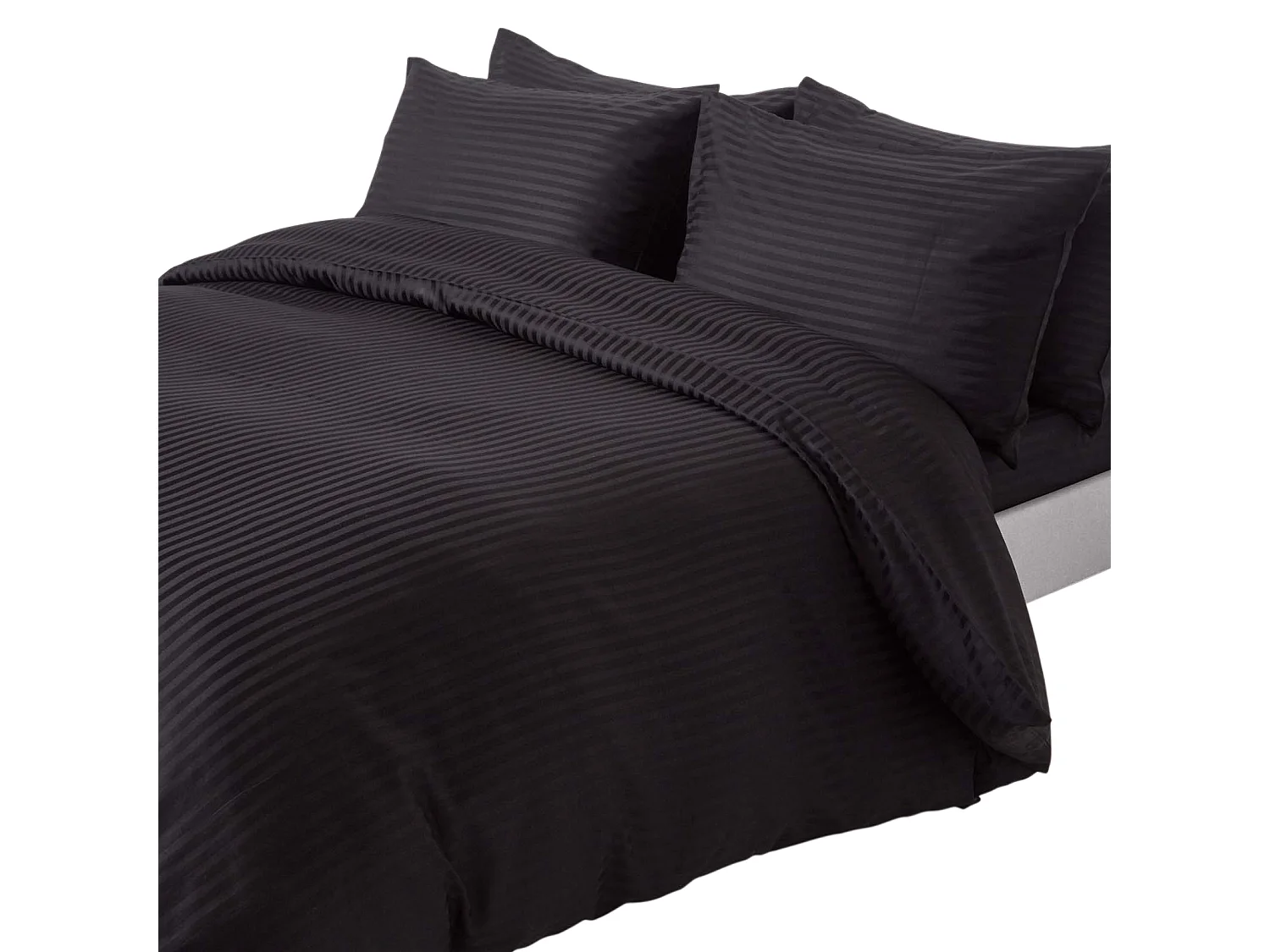Parure de lit satin rayé en coton égyptien 330 fils noir, 135x200cm - HOMESCAPES
