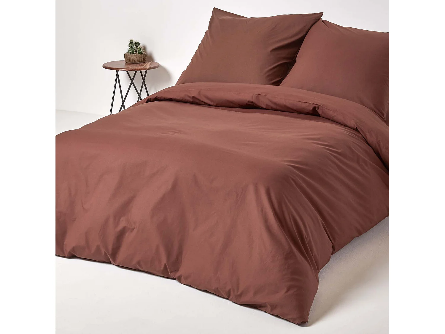 Parure de lit 100% coton égyptien 200 fils marron chocolat, 155x220cm - HOMESCAPES
