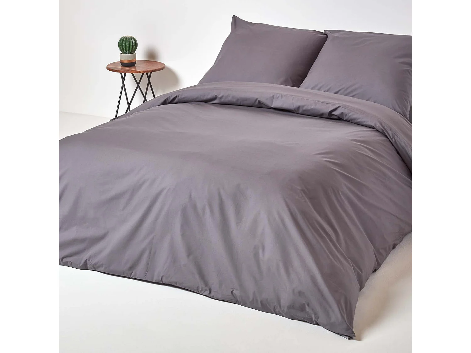 Parure de lit 100% coton égyptien 200 fils gris foncé, 155x220cm - HOMESCAPES