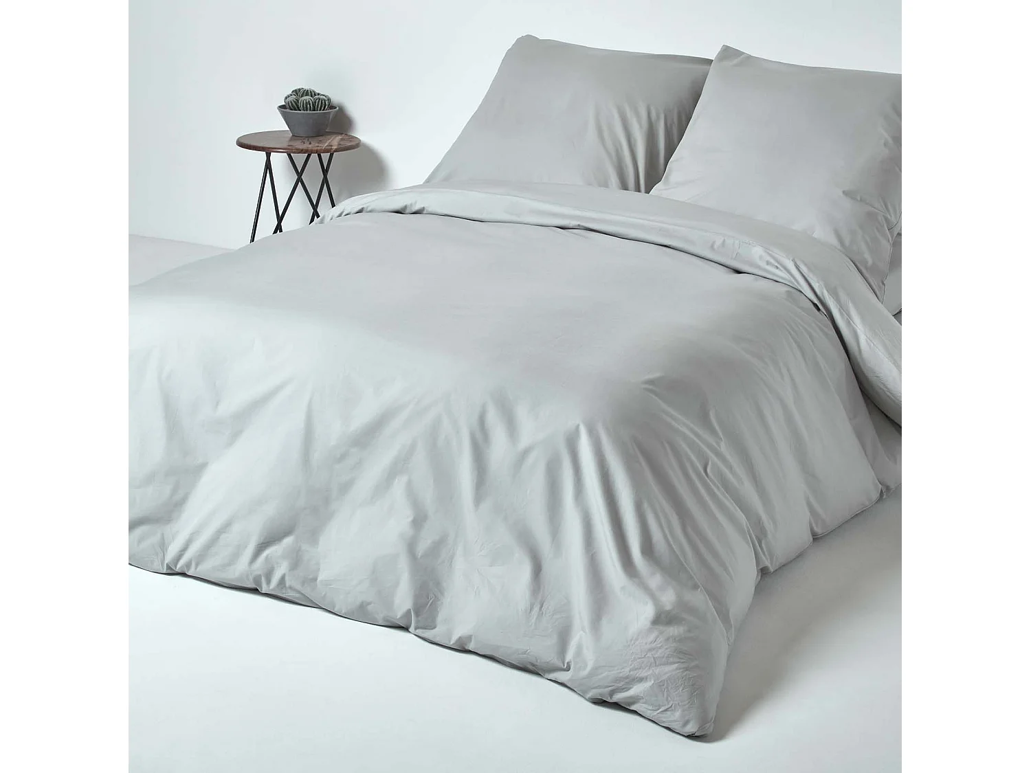 Parure de lit 100% coton égyptien 200 fils gris acier, 155x220cm - HOMESCAPES