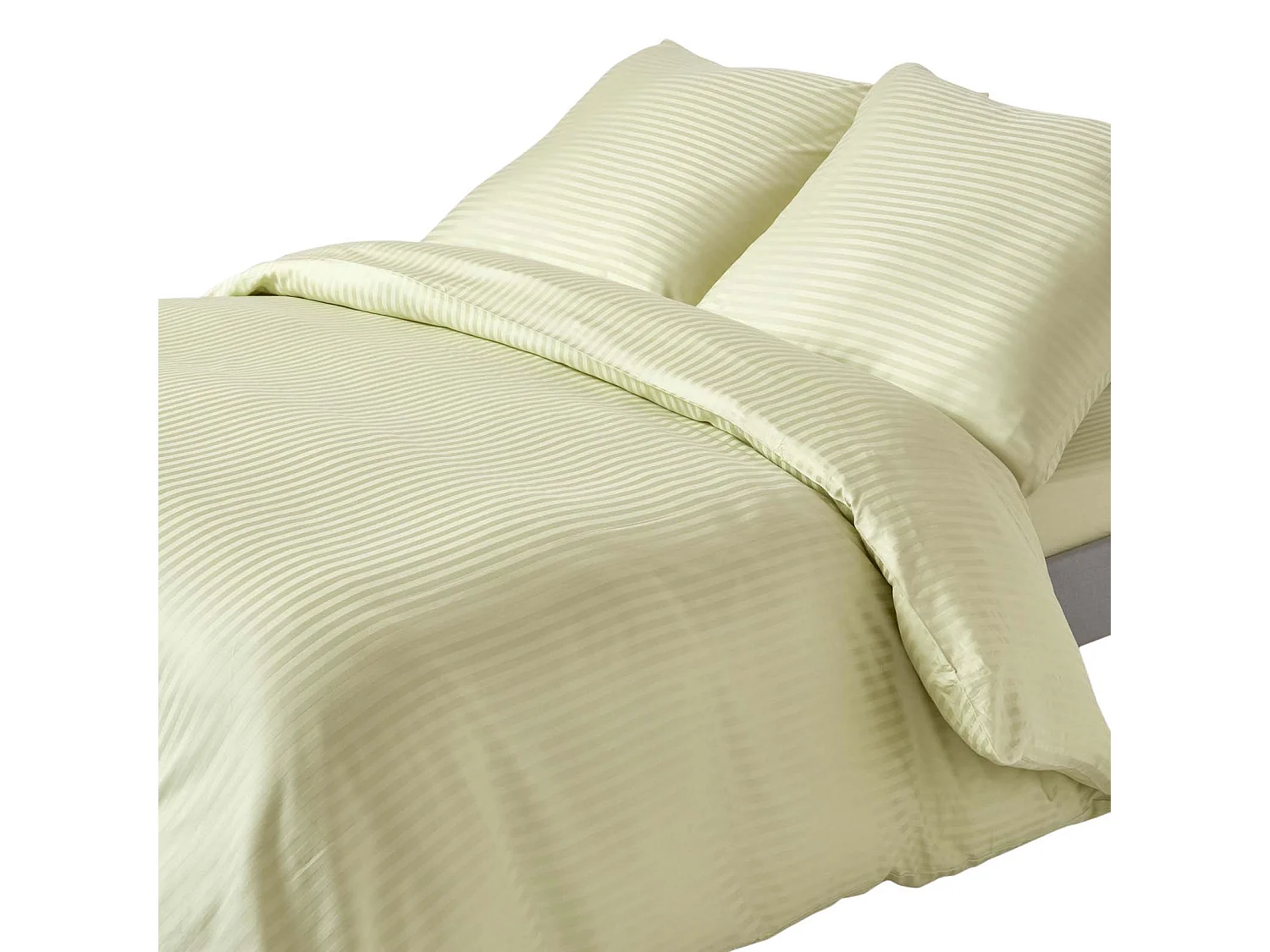 Parure de lit satin rayé en coton égyptien 330 fils vert sauge, 240x220cm - HOMESCAPES
