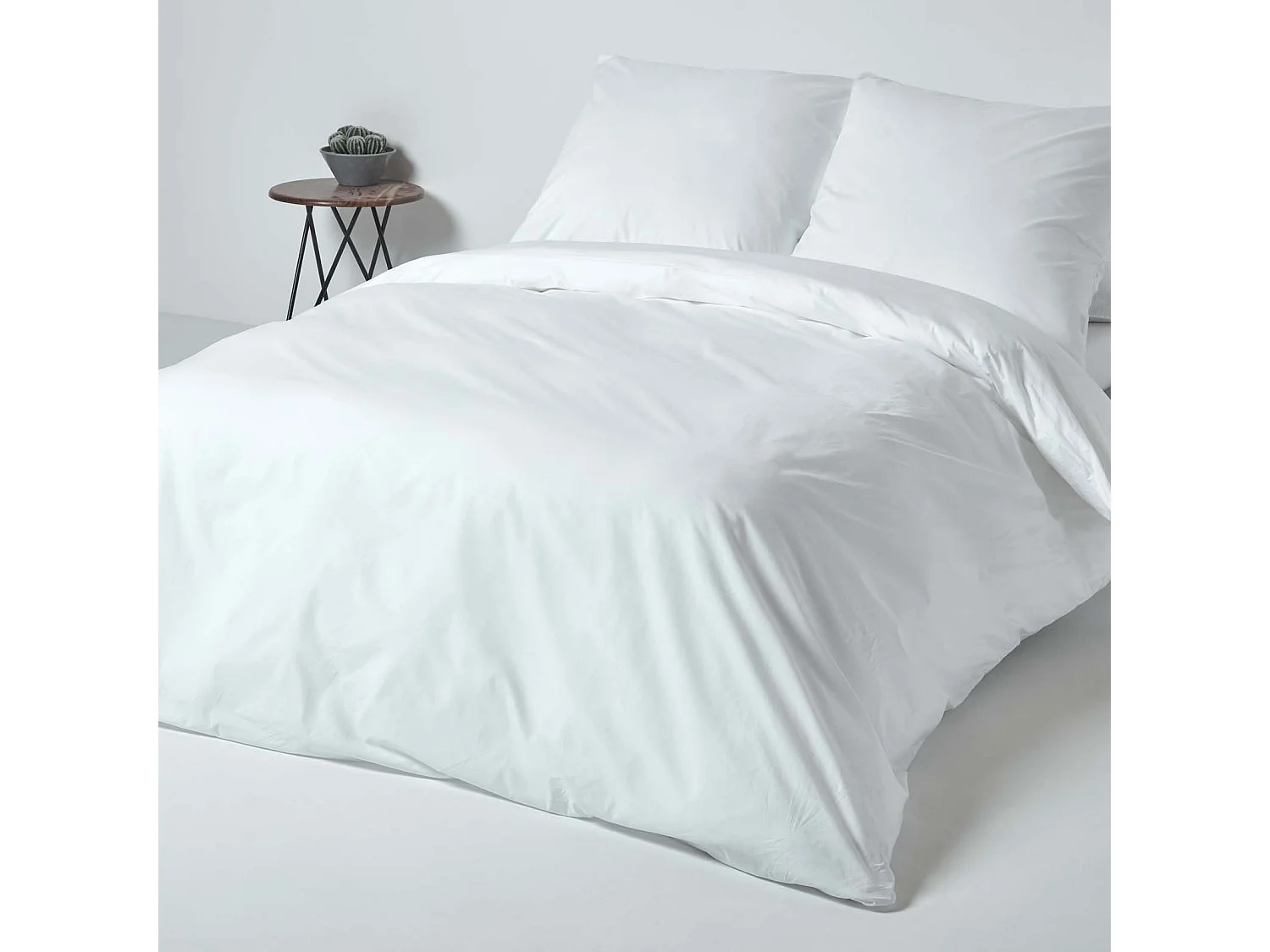 Parure de lit 100% coton égyptien 200 fils blanc, 155x220cm - HOMESCAPES