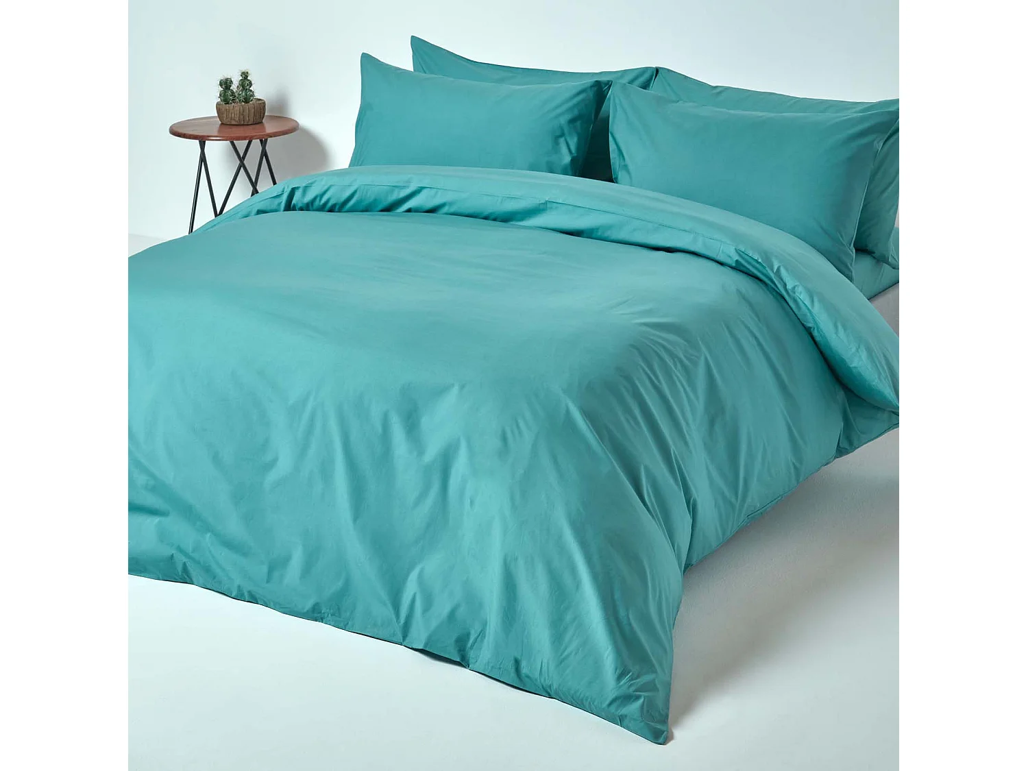 Parure de lit 100% coton égyptien 200 fils bleu canard, 230x220cm - HOMESCAPES