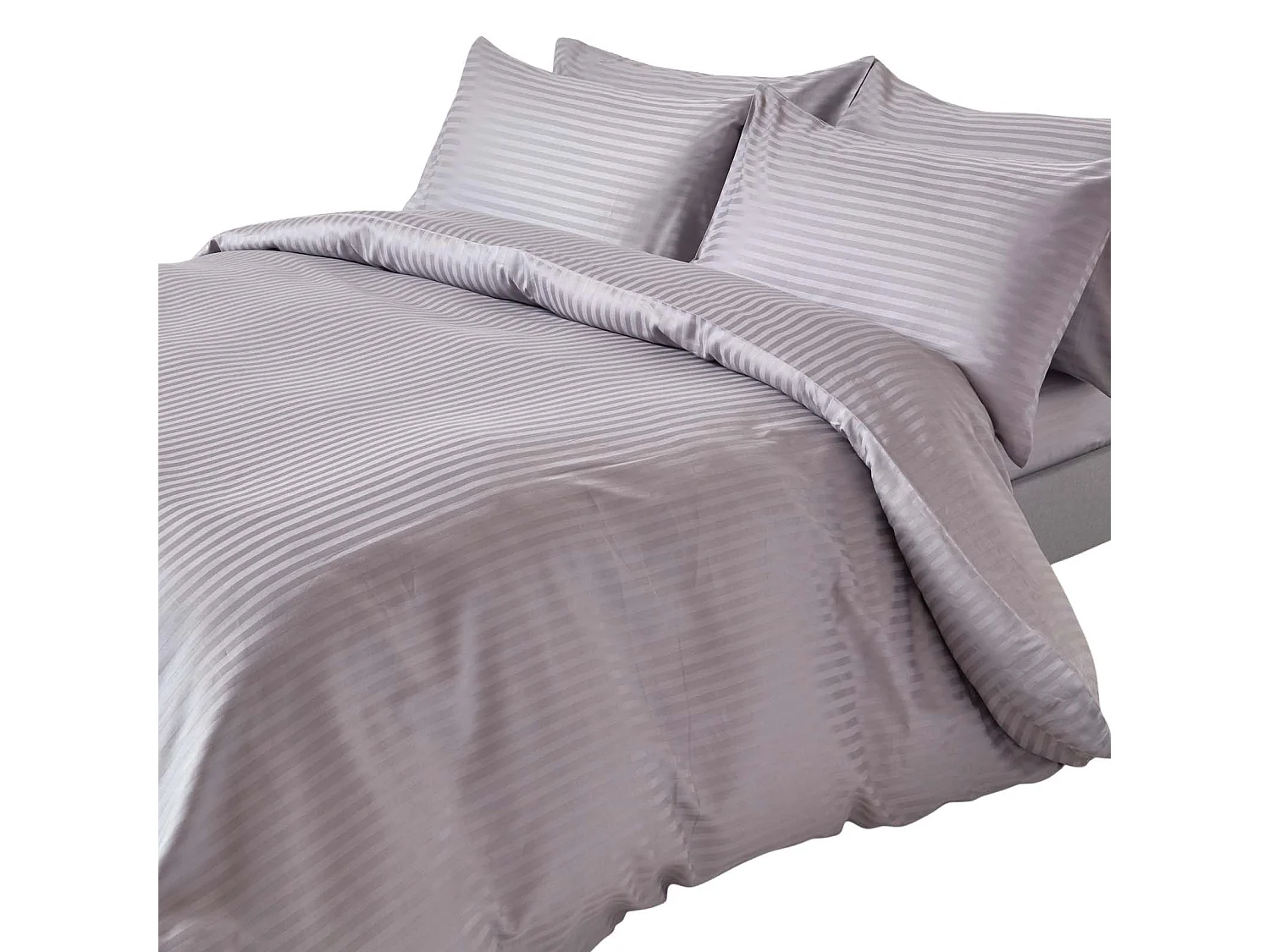 Homescapes Grey Egyptian Cotton Stripe Duvet Cover and Pillowcases 330 TC, Single