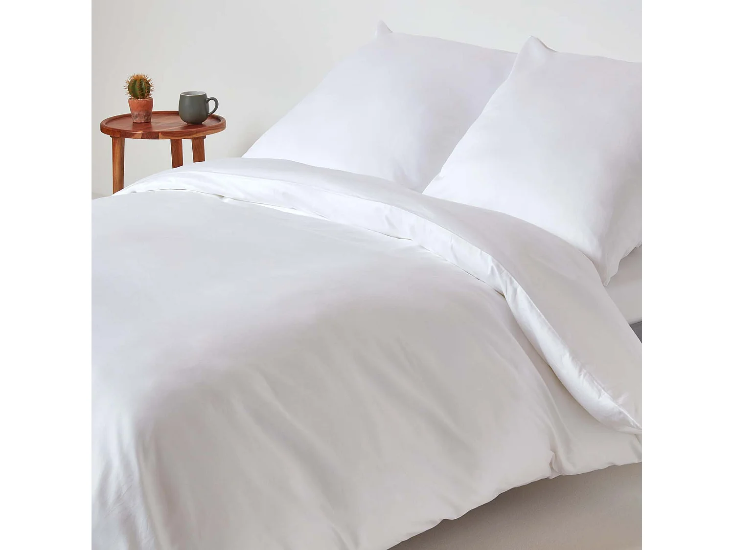 Parure de lit en coton égyptien bio 400 fils blanc, 240x220cm - HOMESCAPES