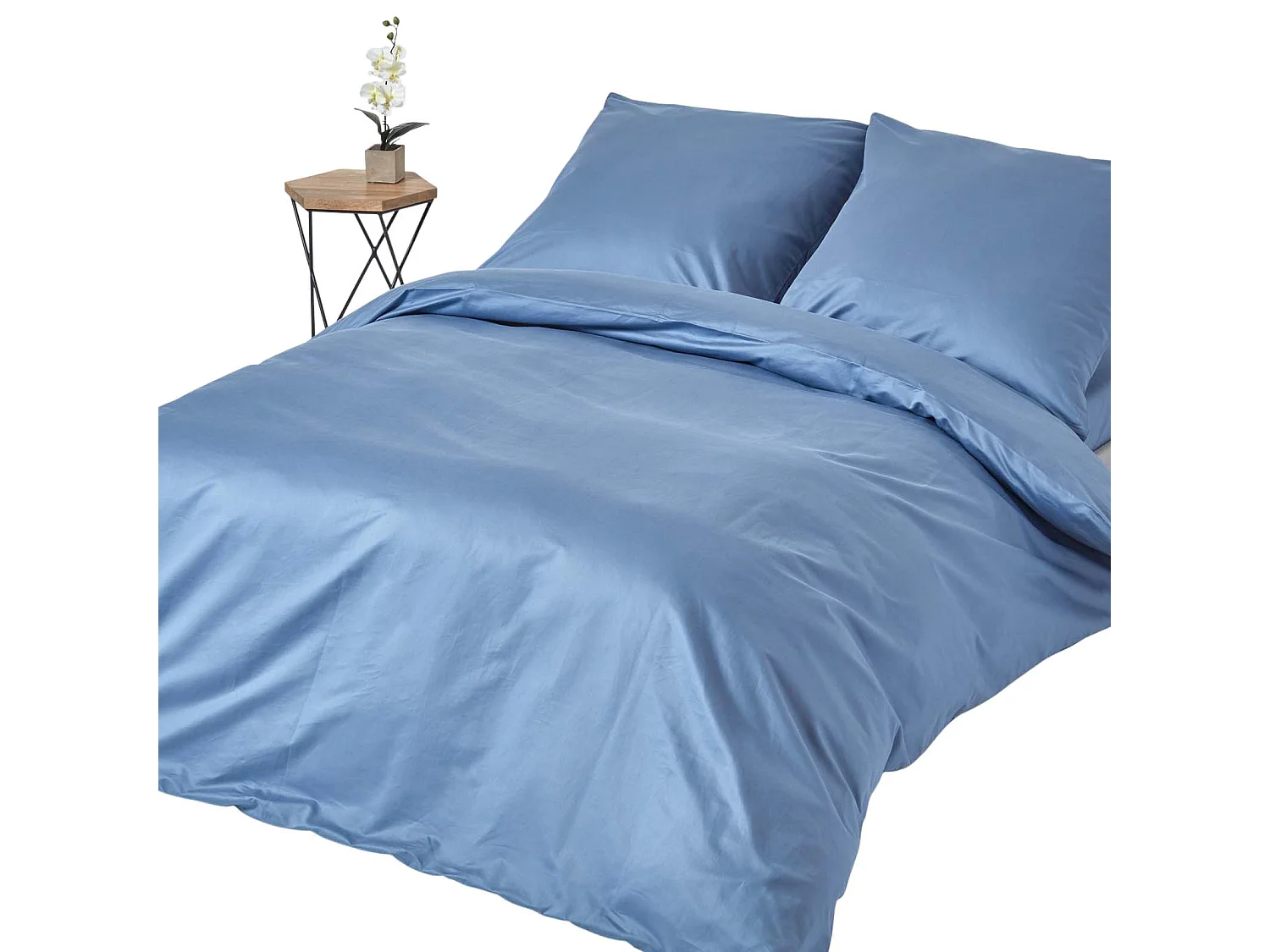 Parure de lit en satin de coton égyptien 1000 fils bleu, 155x220cm - HOMESCAPES