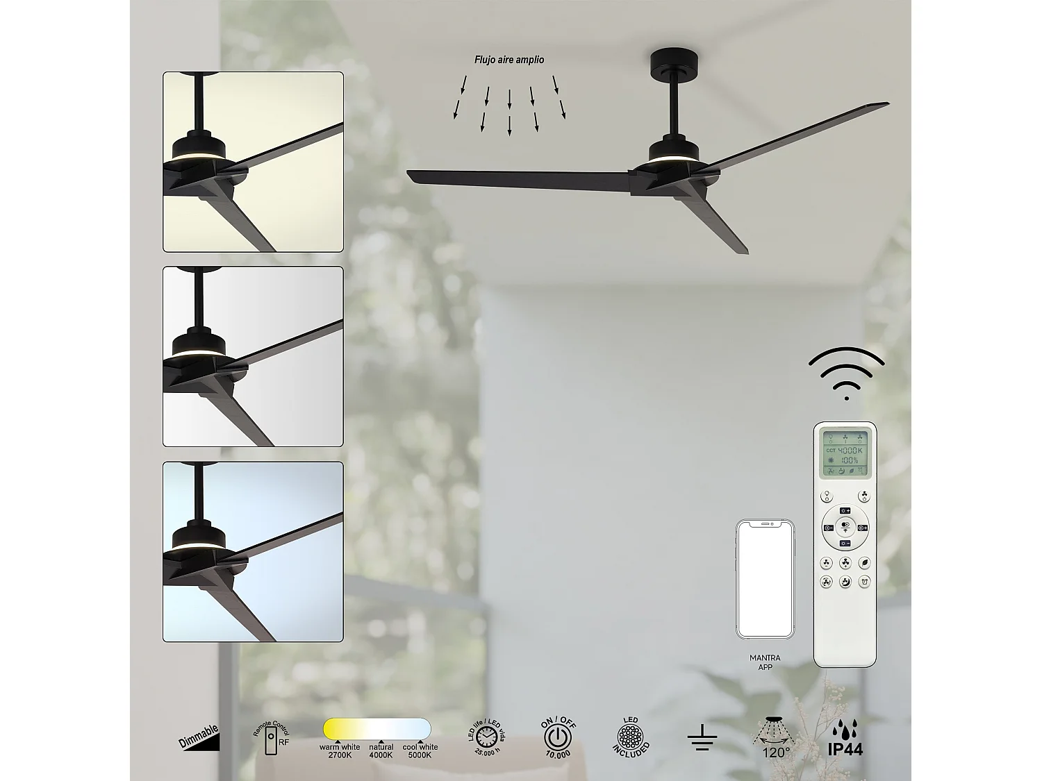 BRISA MINI, Ventilateur plafond LED design jardin