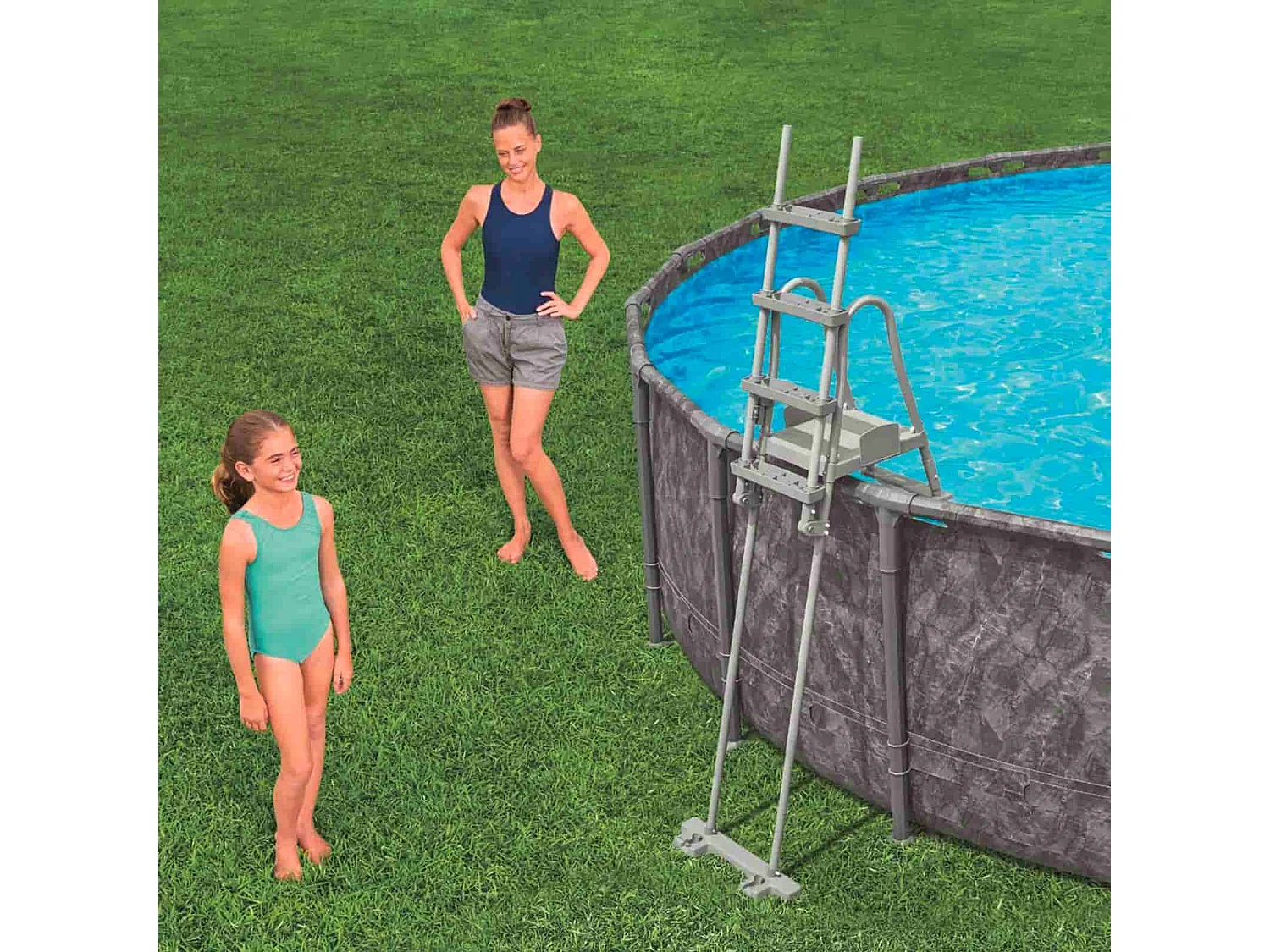 Échelle de sécurité Bestway Flip & Lock pour piscines 76,5 x 124,5 x 135/191,5 cm pour piscines amovibles de 132 cm de hauteur