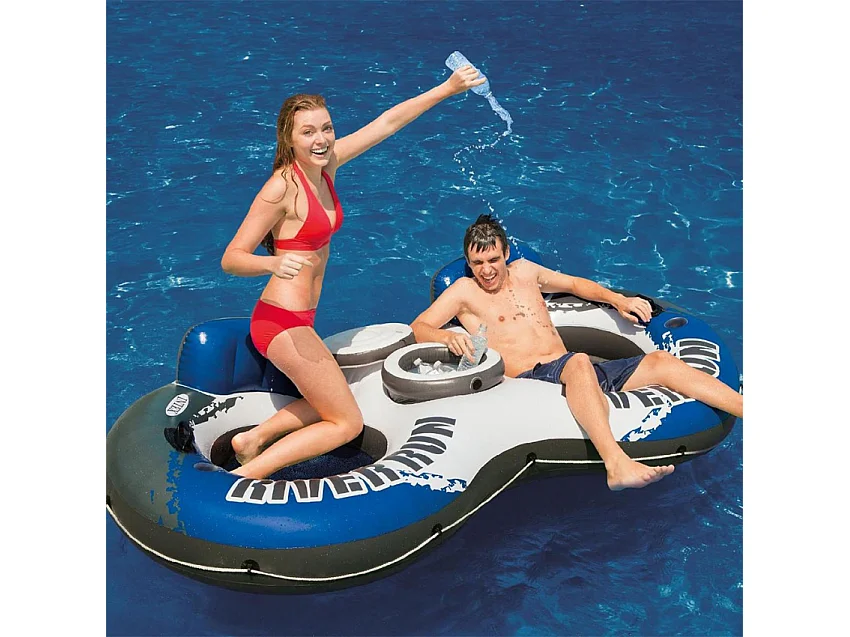 Intex 58837 River Run 2 Dubbele Opblaasbare Donut Drijver met Rugleuning en Koelvak