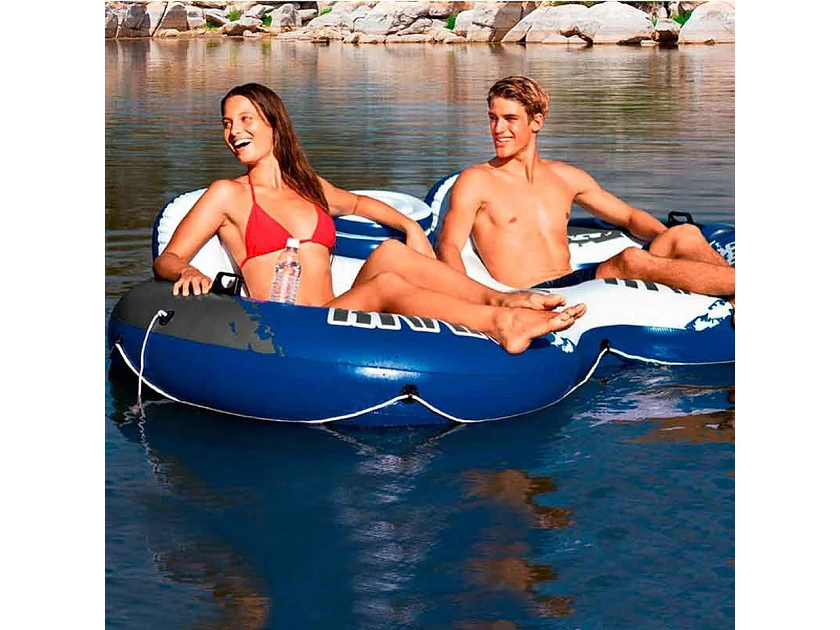 Intex 58837 River Run 2 Dubbele Opblaasbare Donut Drijver met Rugleuning en Koelvak
