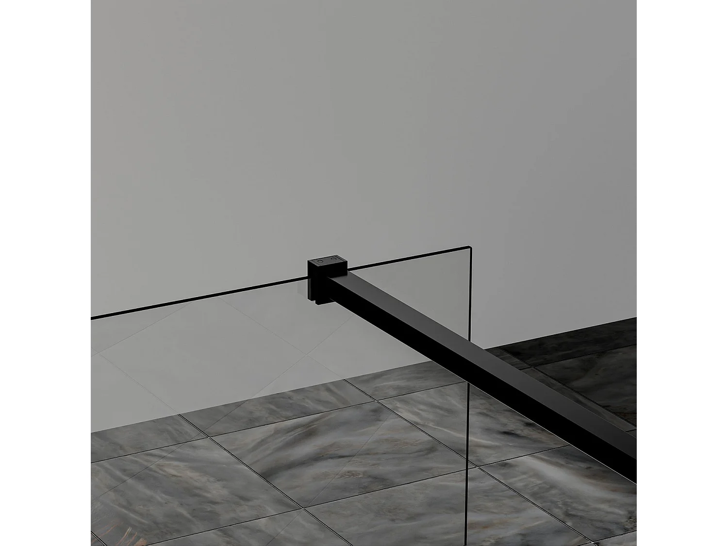 Paroi de douche à sérigraphie moderne 120x200 cm en verre anticalcaire 8 mm avec barre de renfort 90 cm – Noir mat
